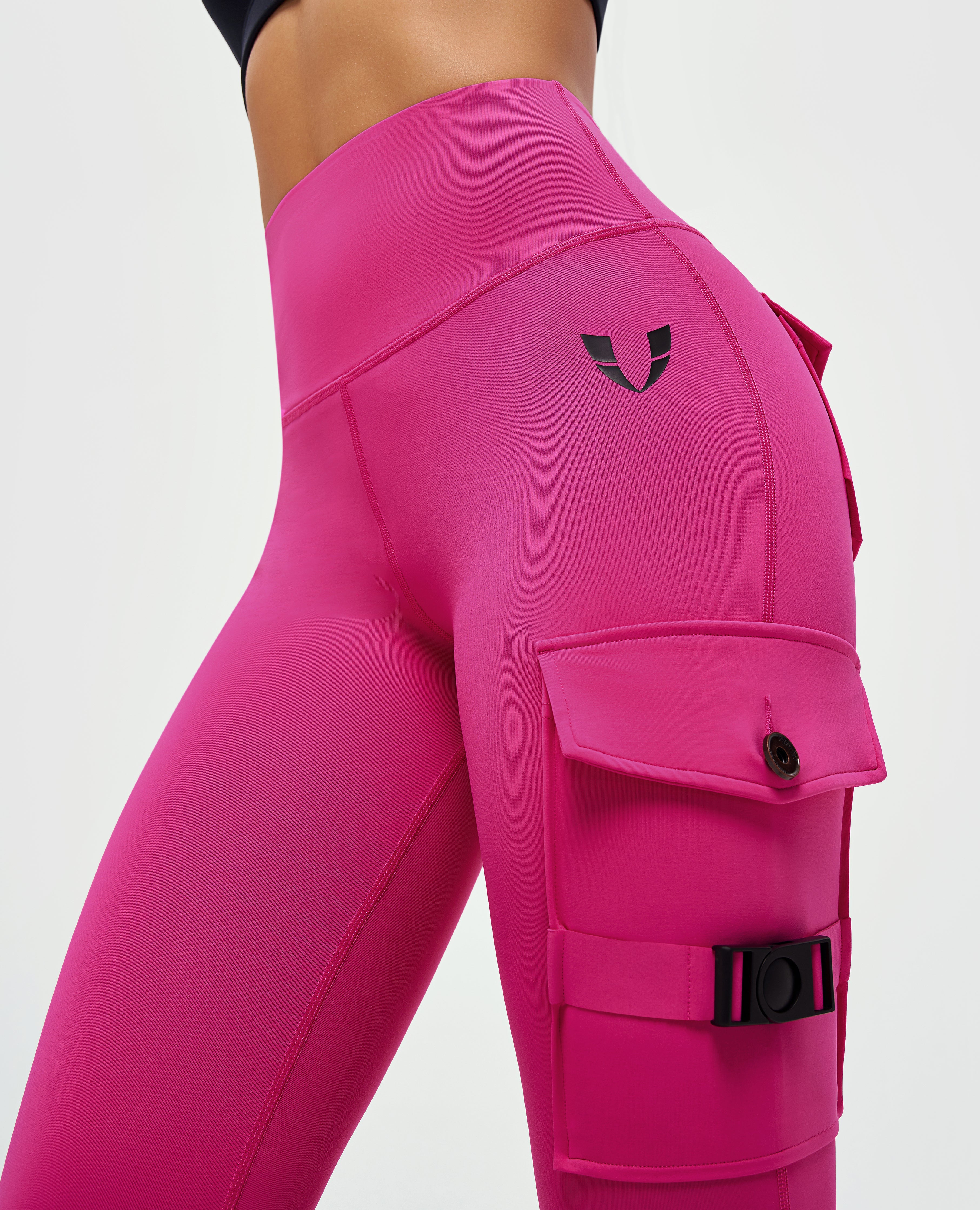 Cargo Fitness Leggings 2-teilig Schwarz + Fuchsia