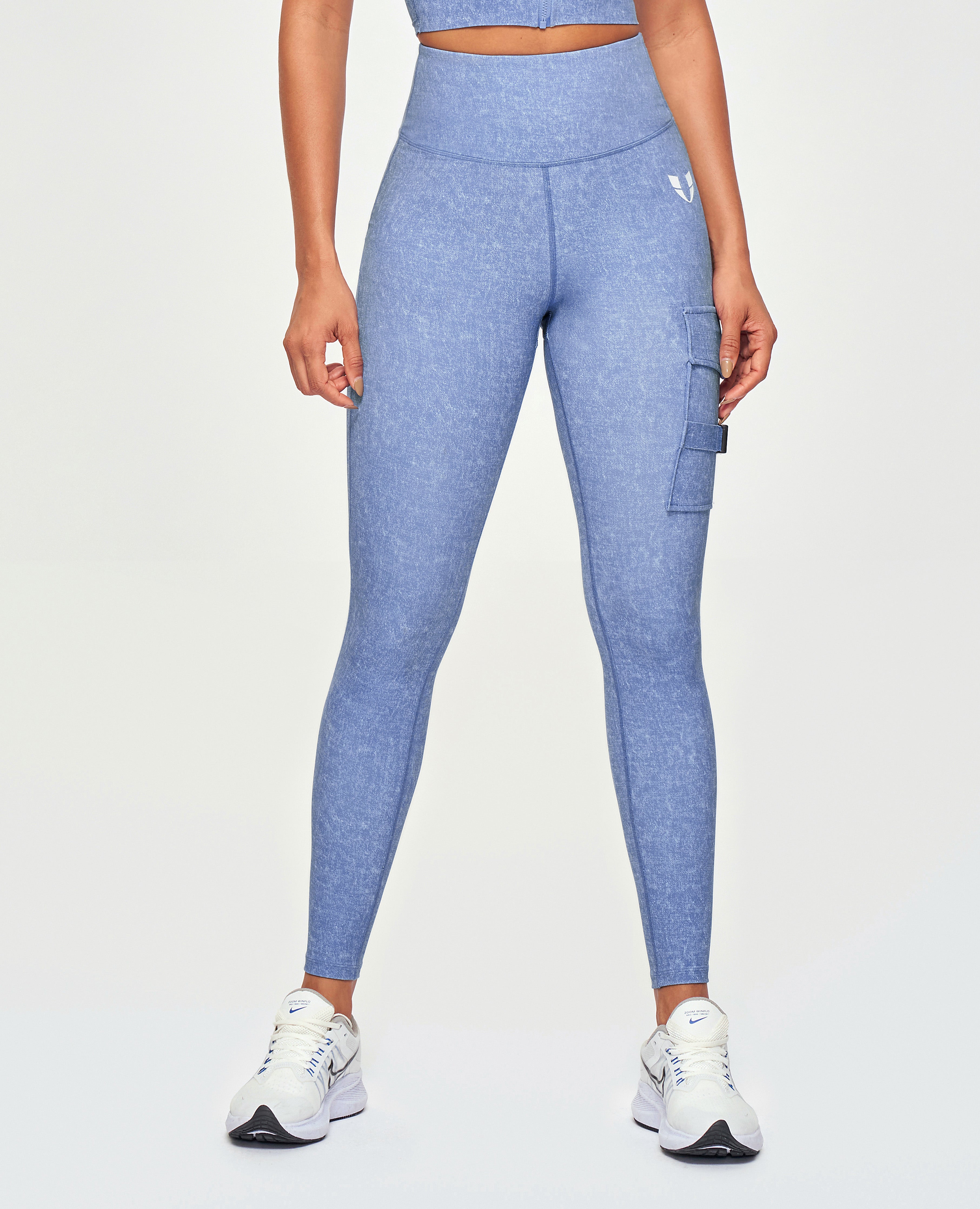 Cargo Fitness Leggings – Helles Denimblau