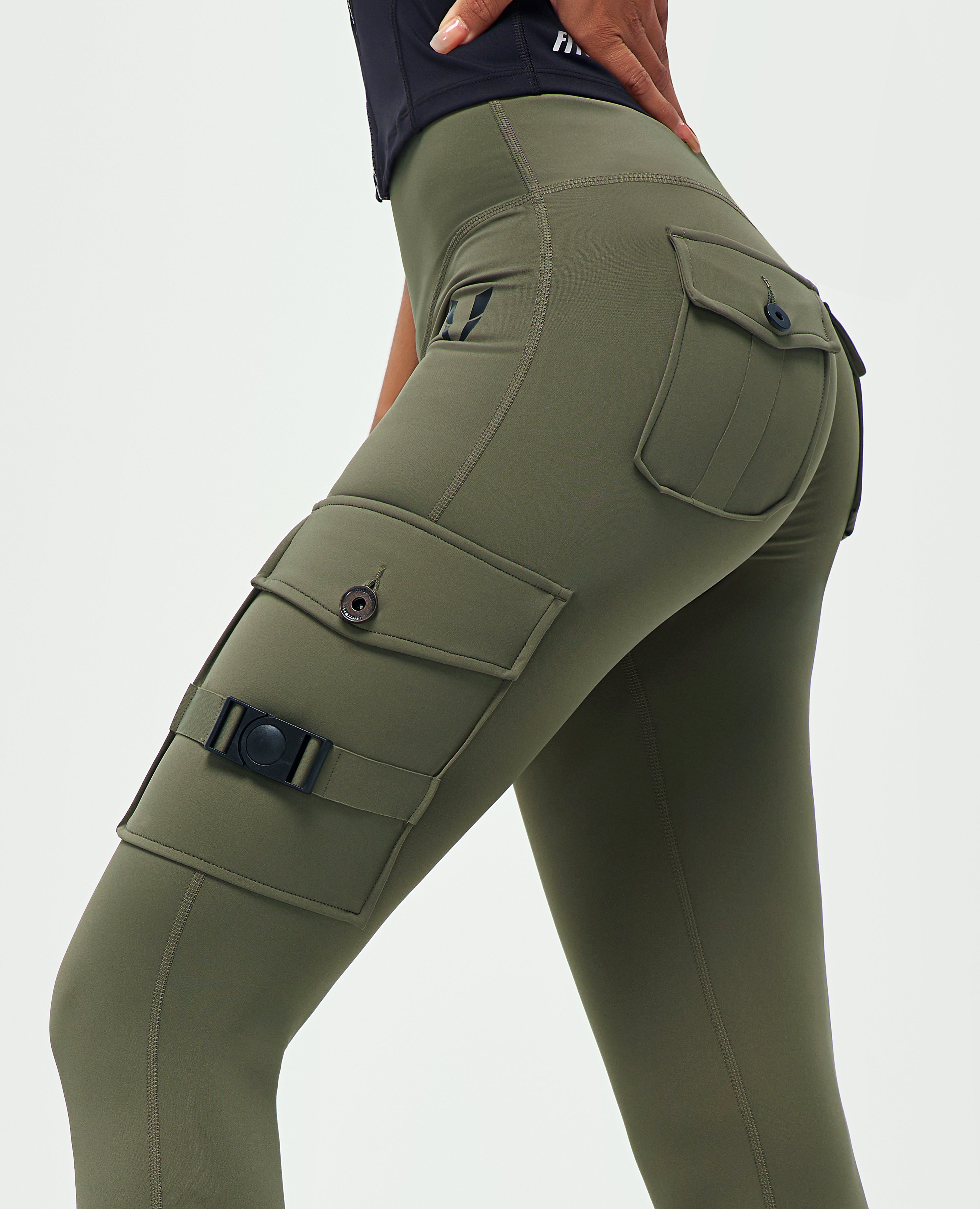 Cargo Fitness Leggings – Oliv