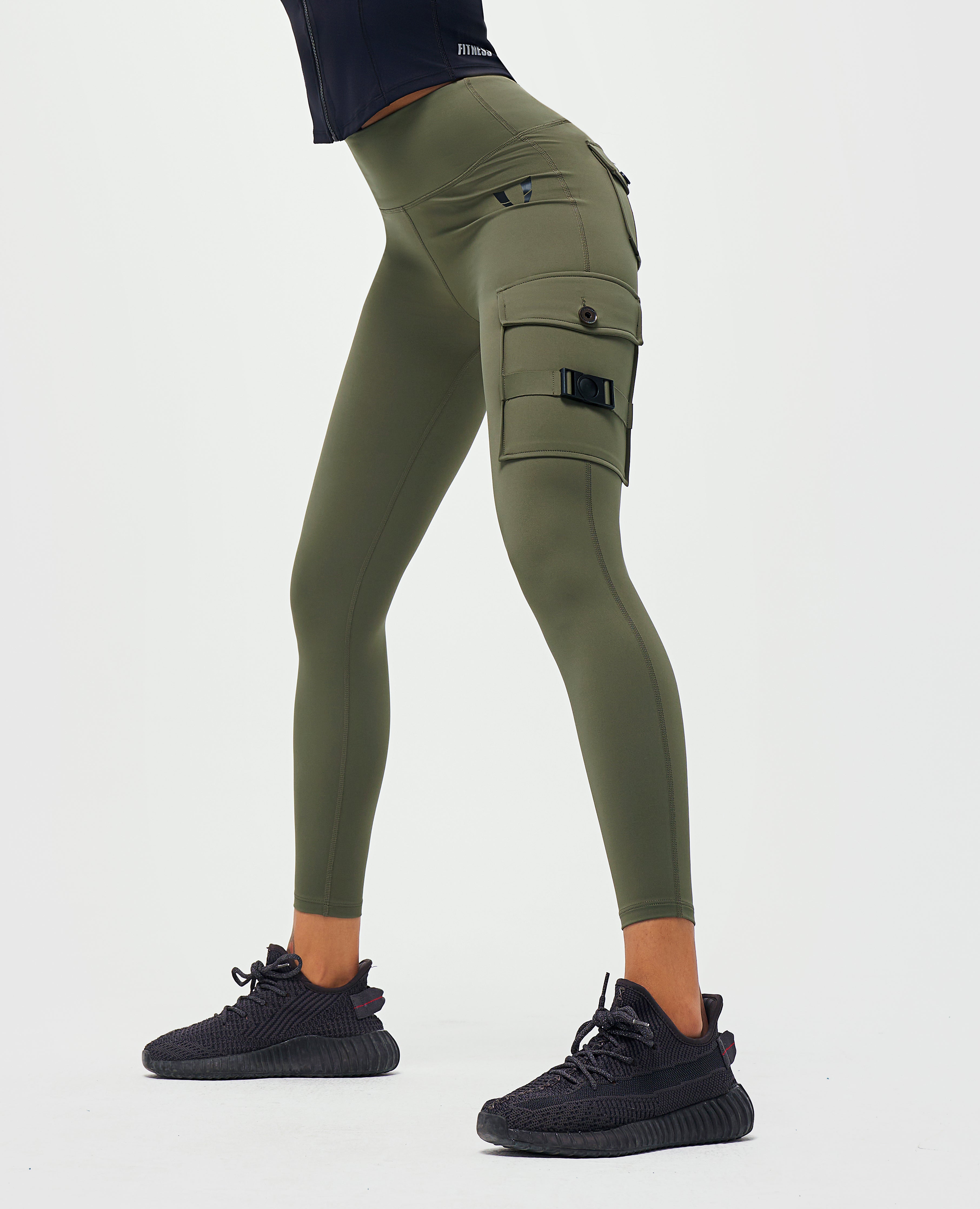 Cargo Fitness Leggings – Oliv