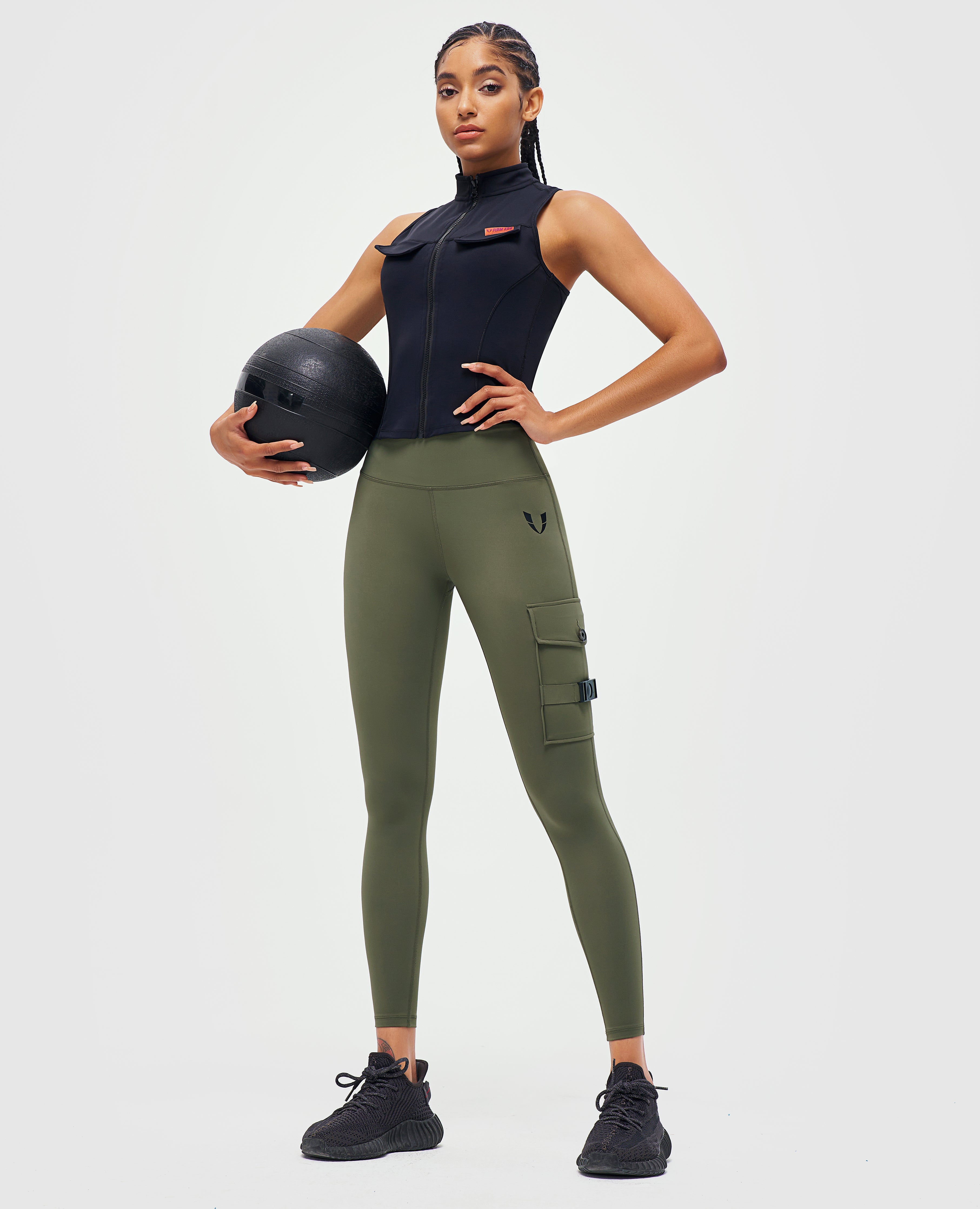 Cargo Fitness Leggings – Oliv