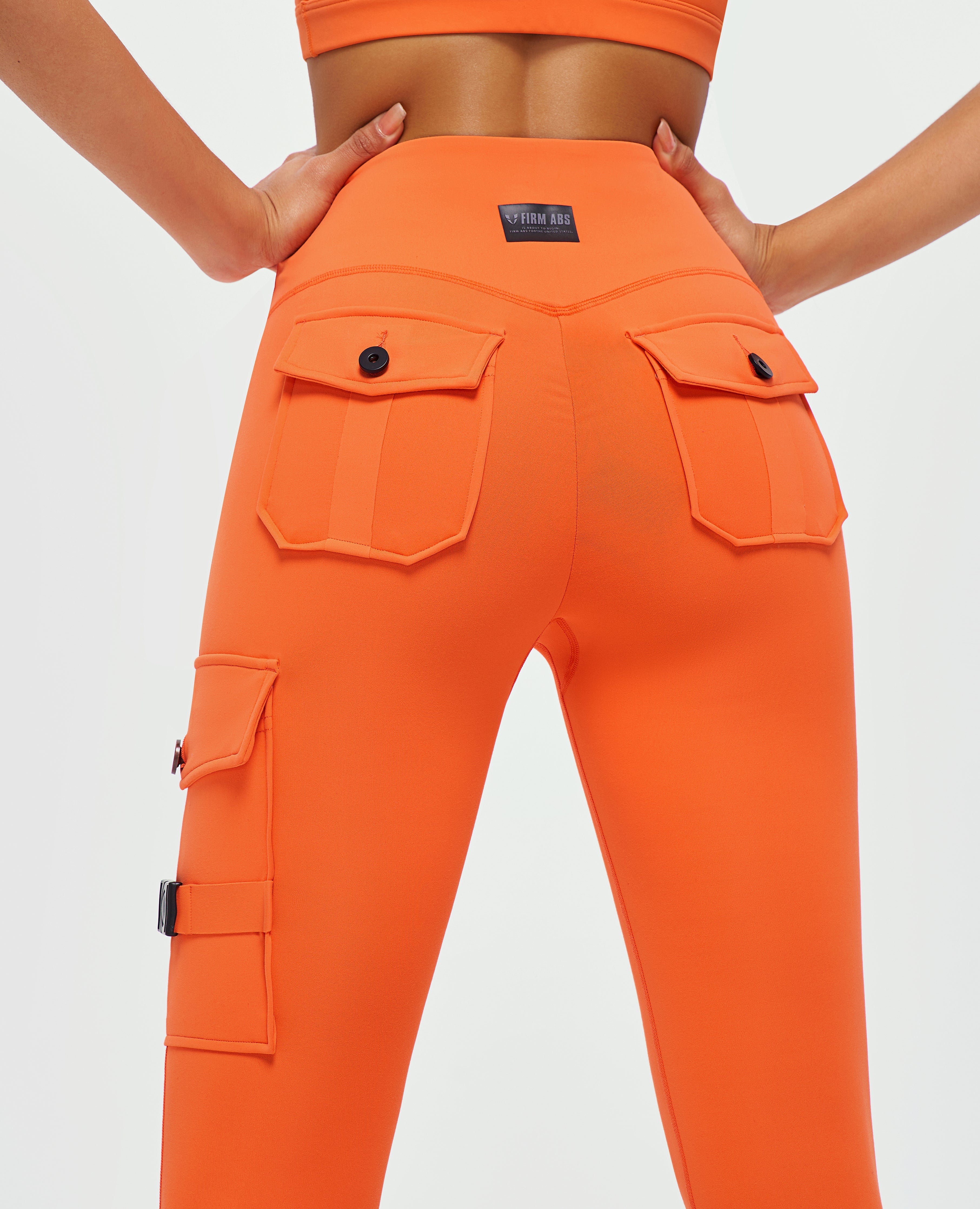 Cargo Fitness Leggings 2-teilig Schwarz + Orange