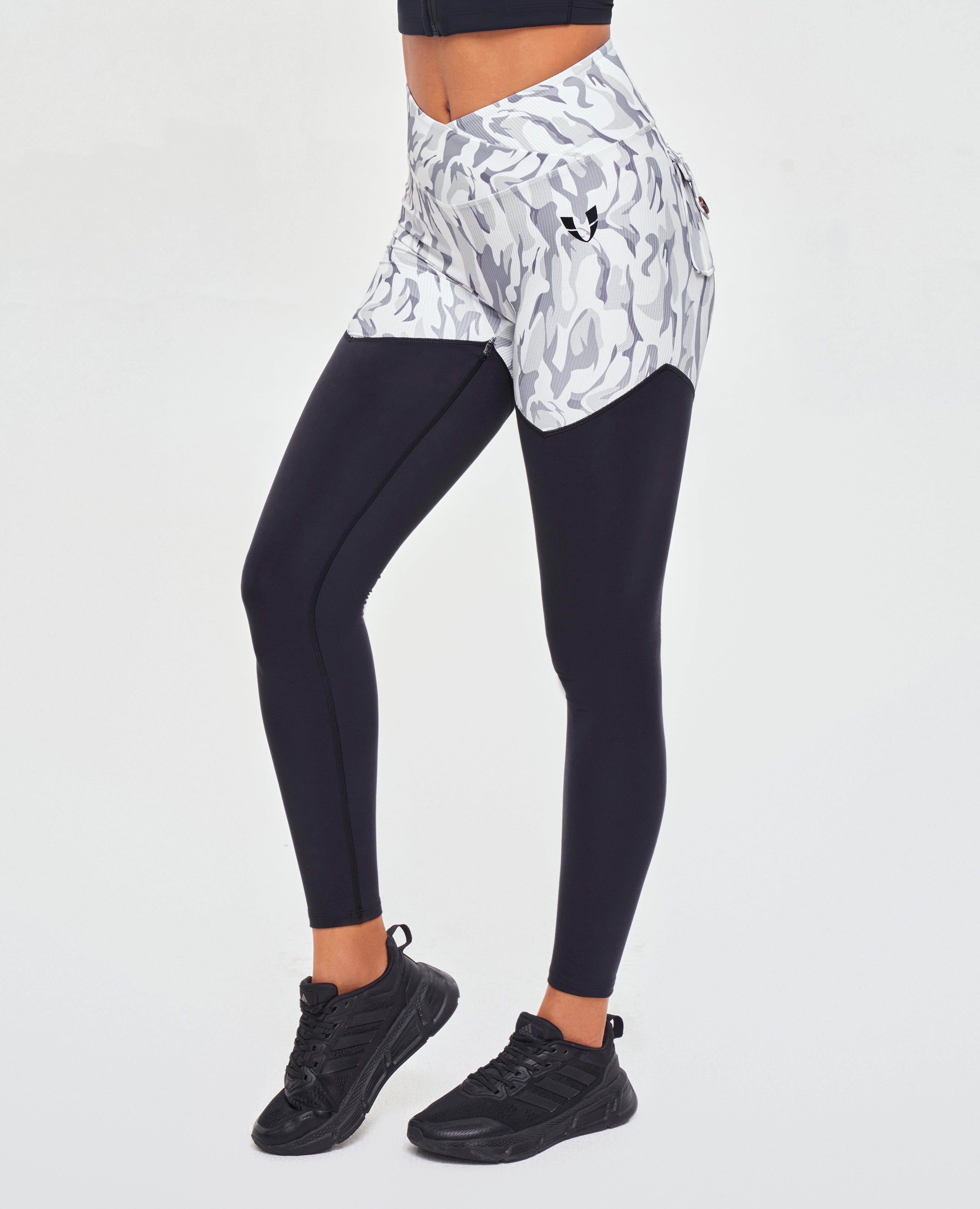 Cargo-Power-Leggings – Weißes Camouflage und Schwarz