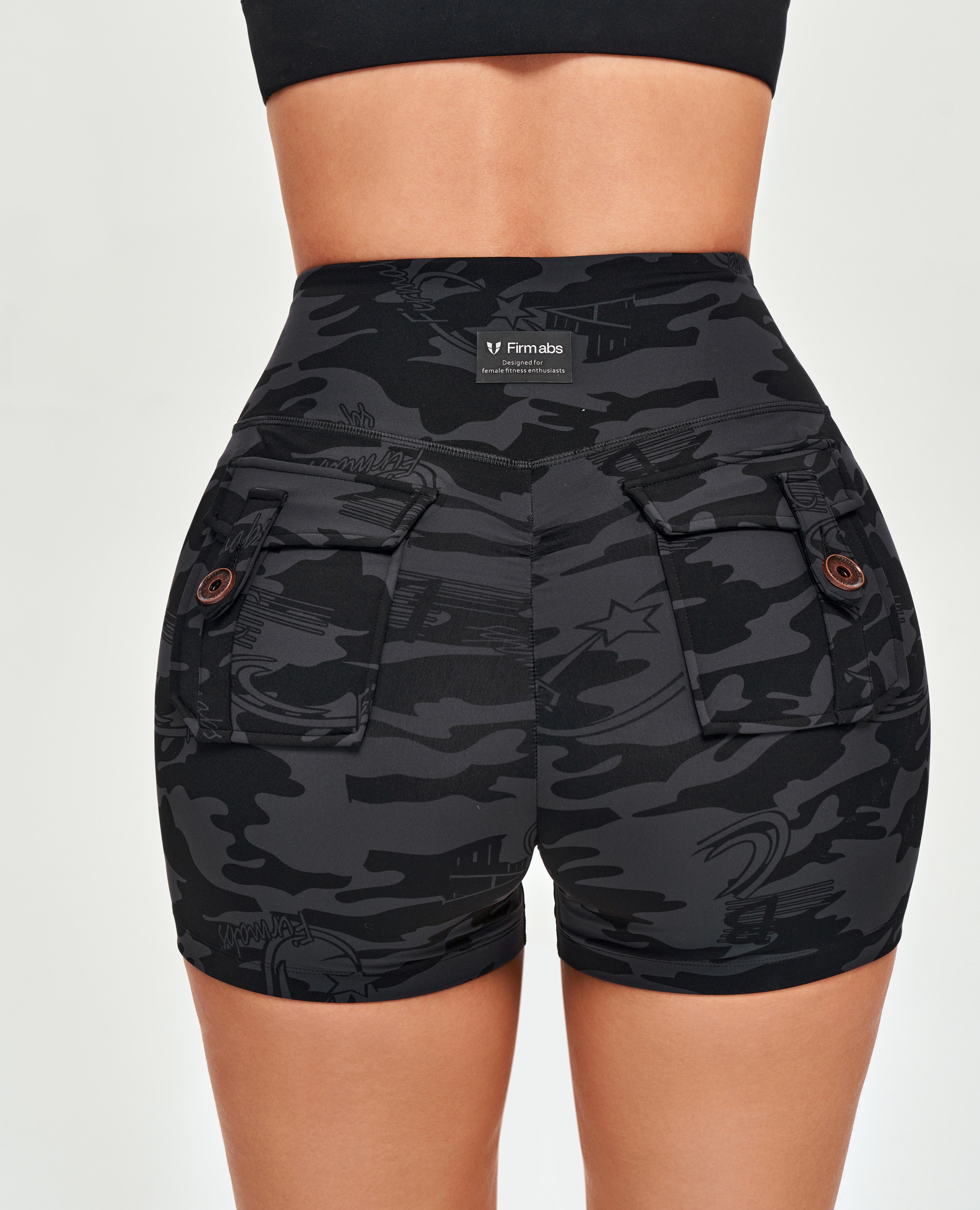 Cargo-Shorts – Schwarz-Graues Camouflage