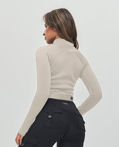 Kurze Jacke Plus mit durchgehendem Reißverschluss – Khaki