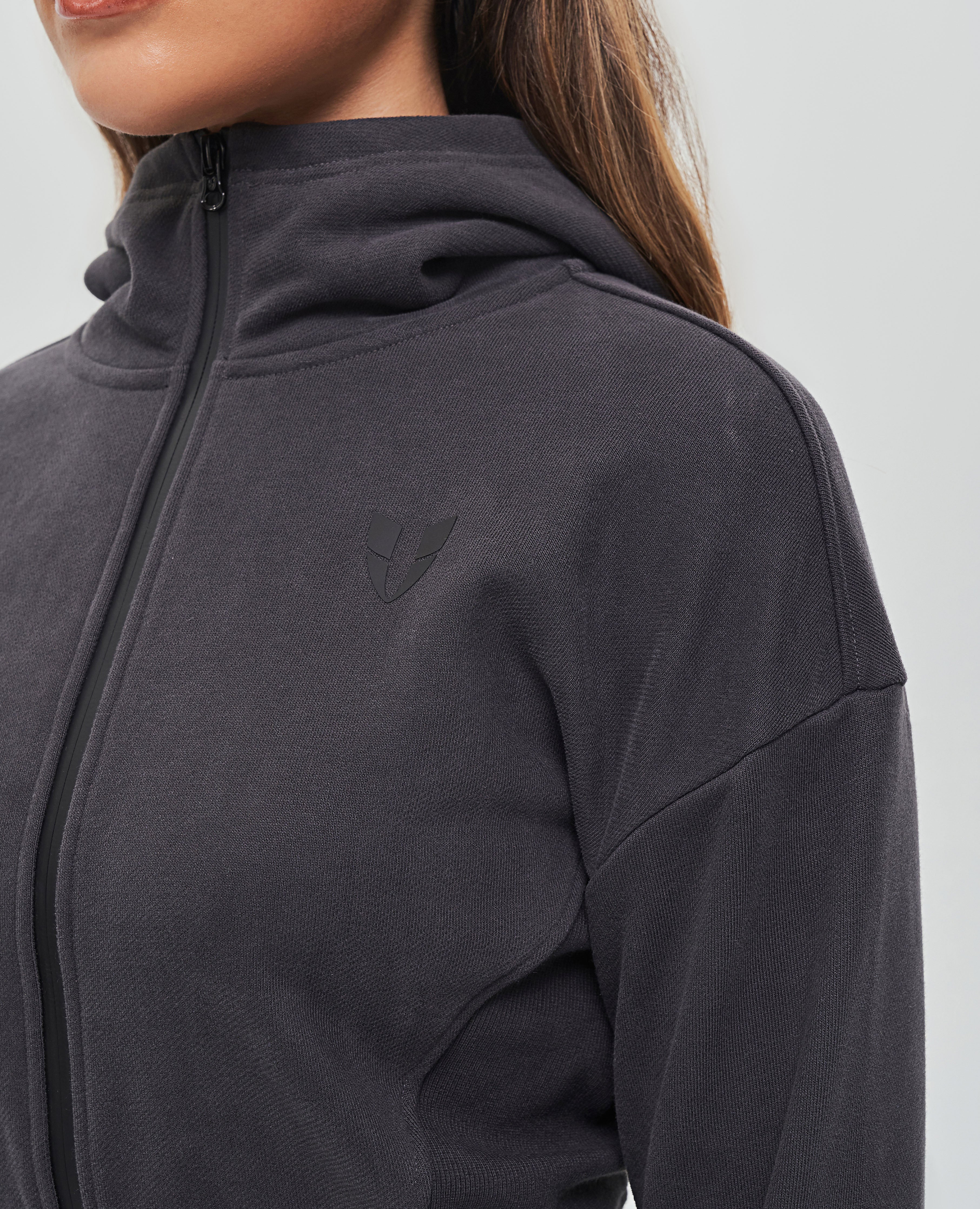 Fleece-Hoodie mit durchgehendem Reißverschluss – Schwarz