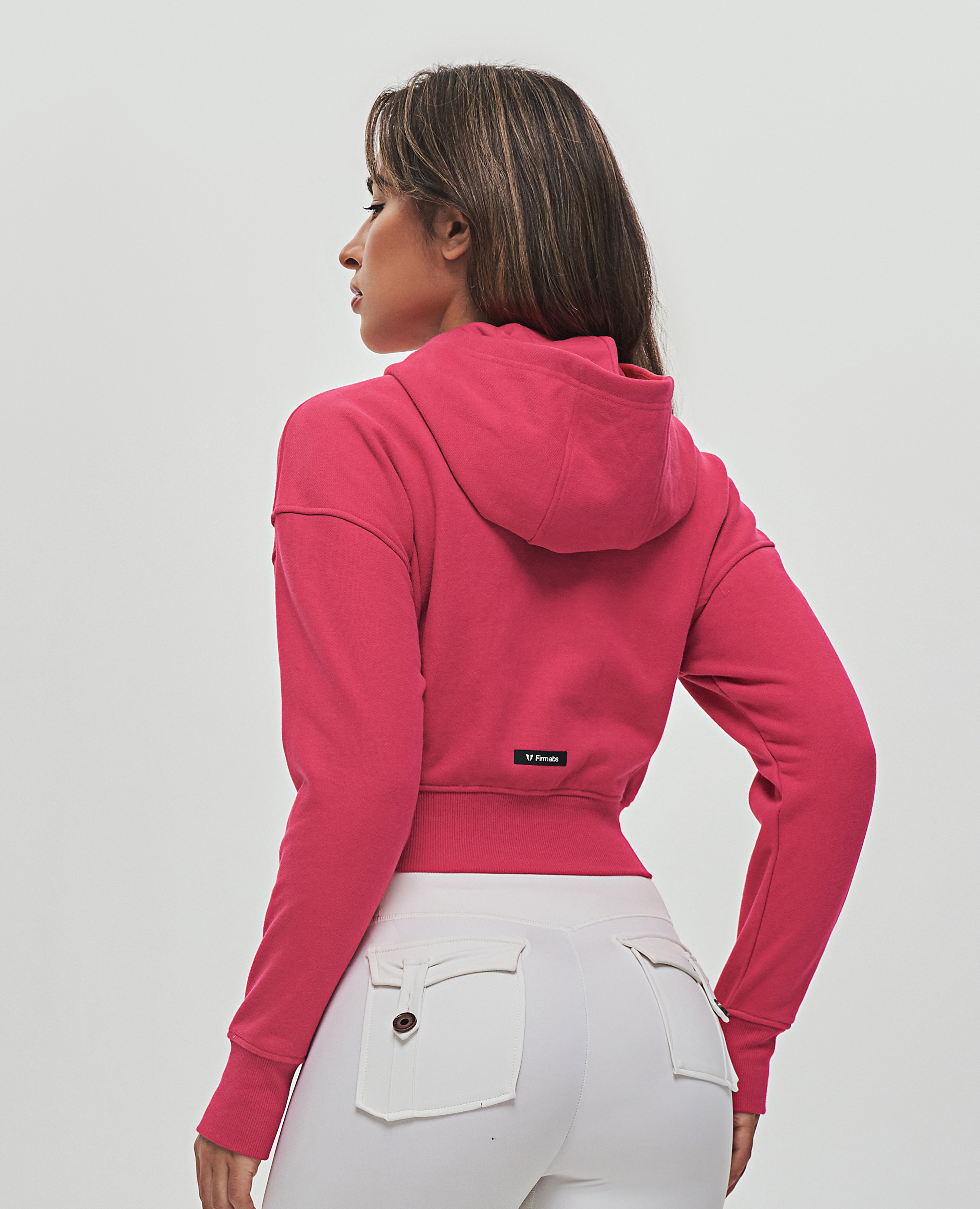 Fleece-Hoodie mit durchgehendem Reißverschluss – Fuchsia