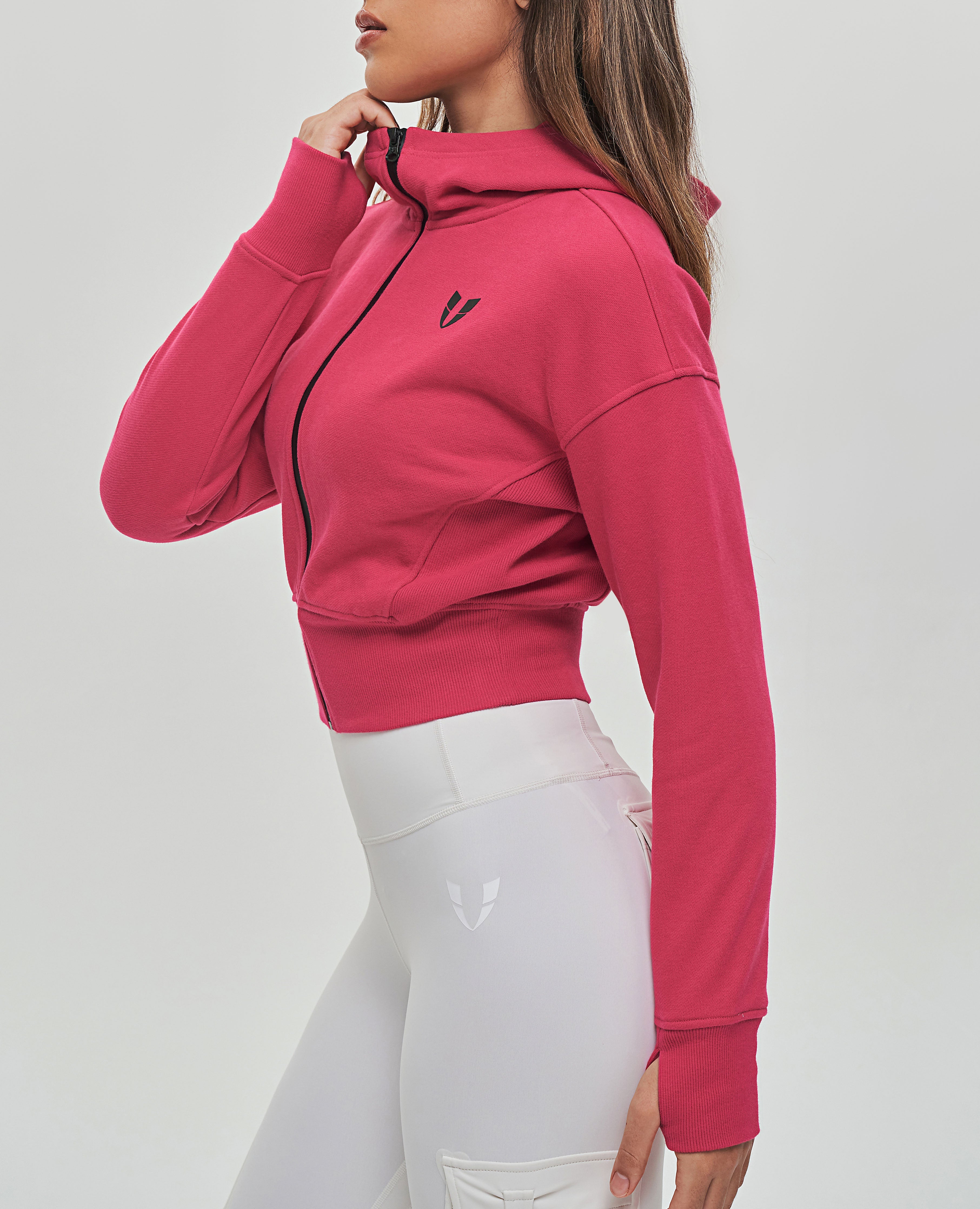 Fleece-Hoodie mit durchgehendem Reißverschluss – Fuchsia