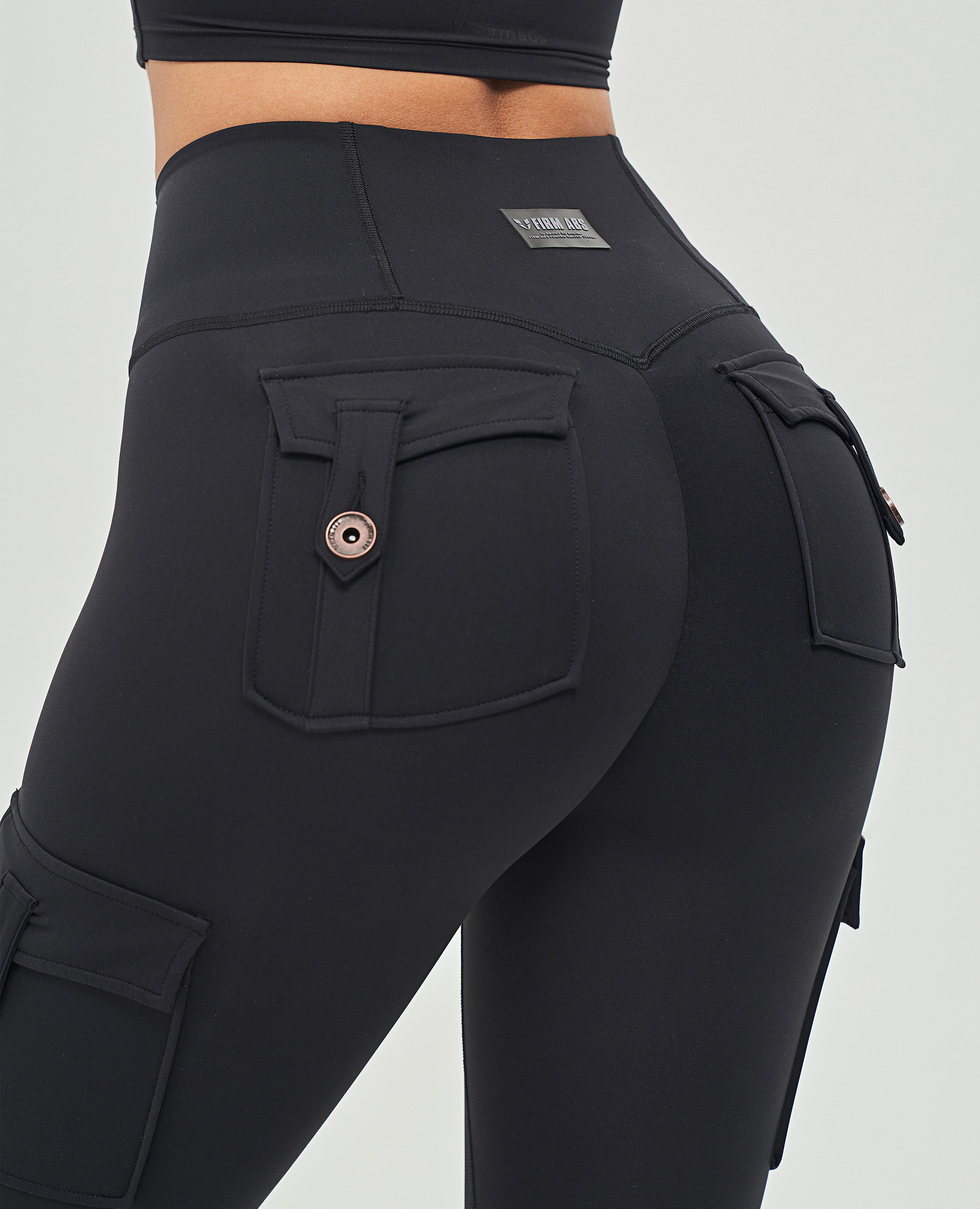 Cargo-Leggings mit hoher Taille – Schwarz