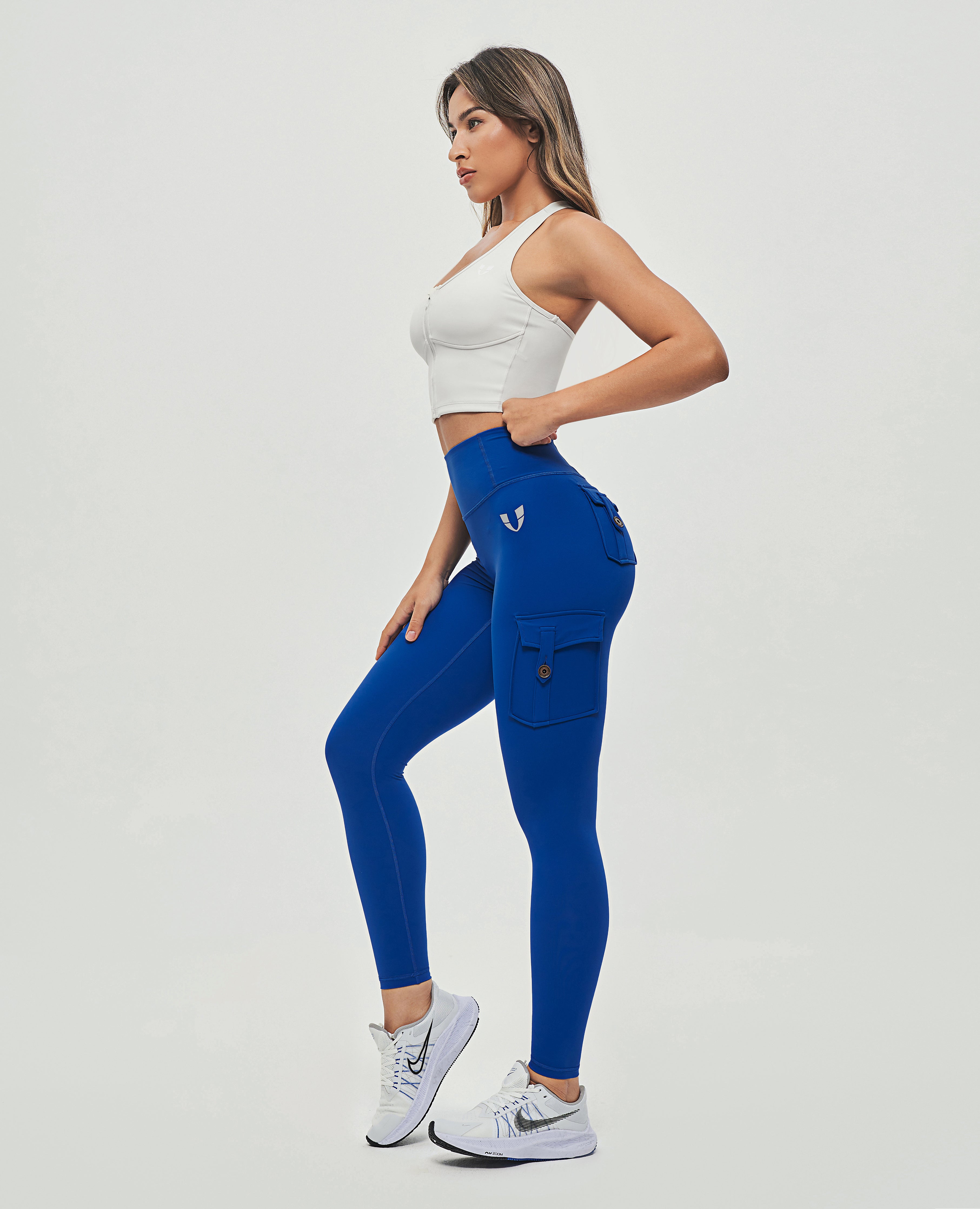 Cargo-Leggings mit hoher Taille – Blau