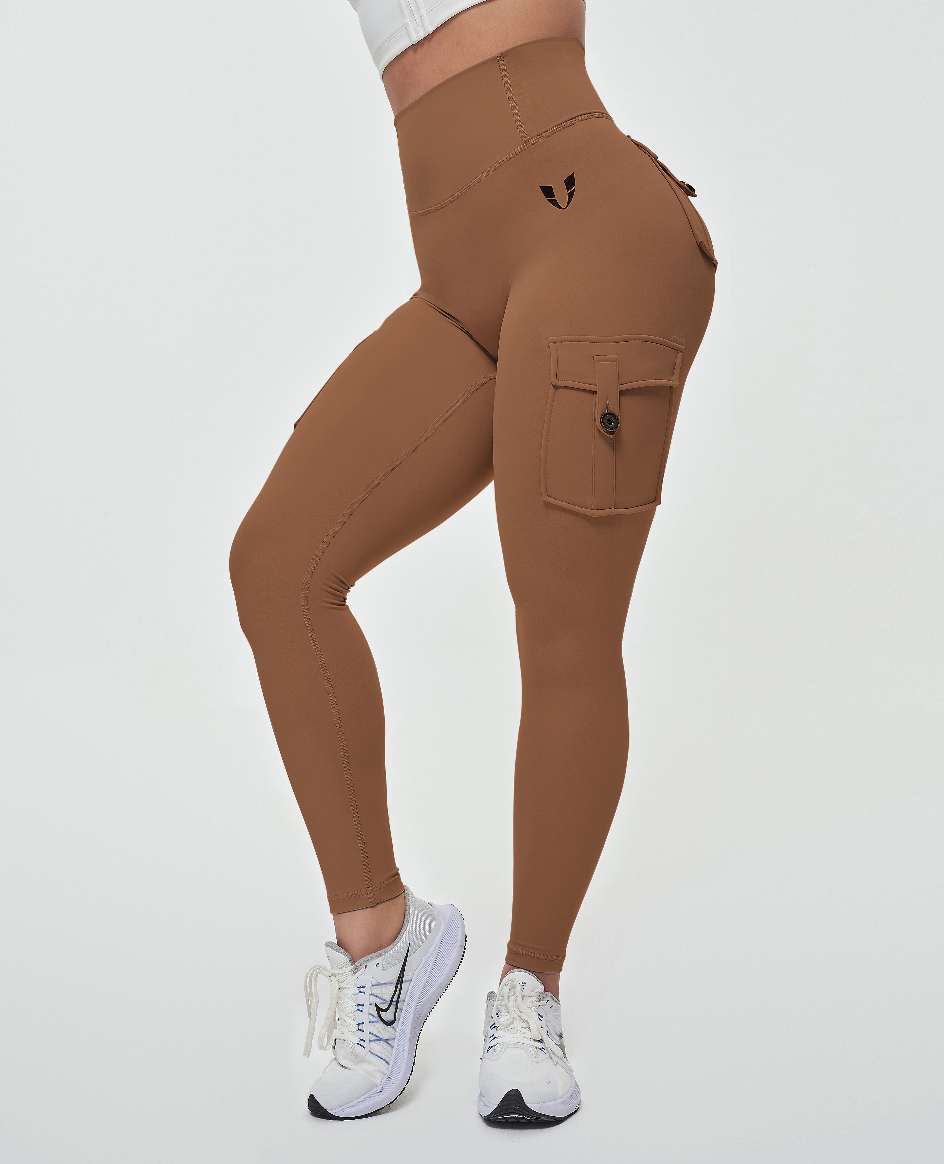 Cargo-Leggings mit hoher Taille – Braun