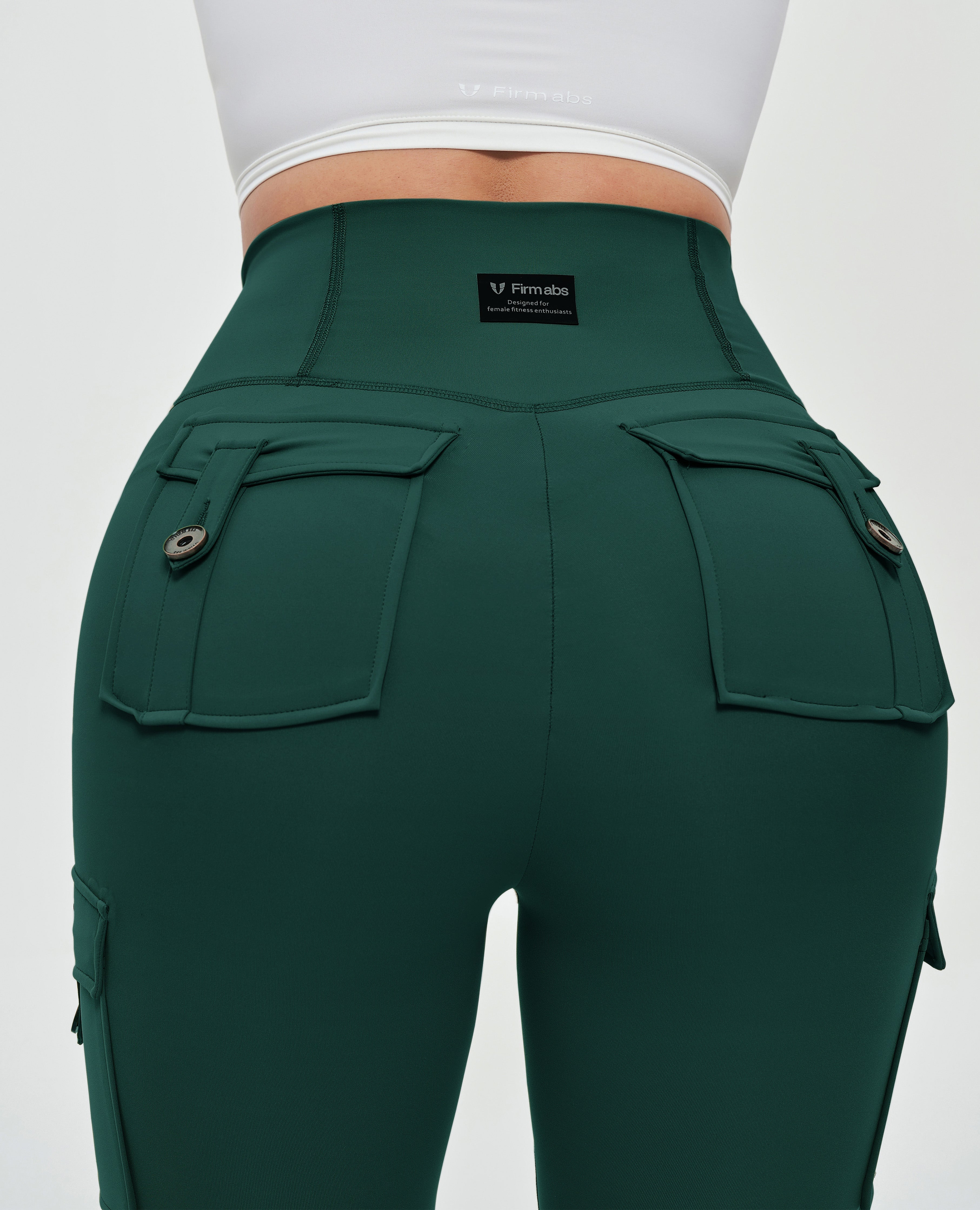 Cargo Leggings mit hoher Taille – Dunkelgrün