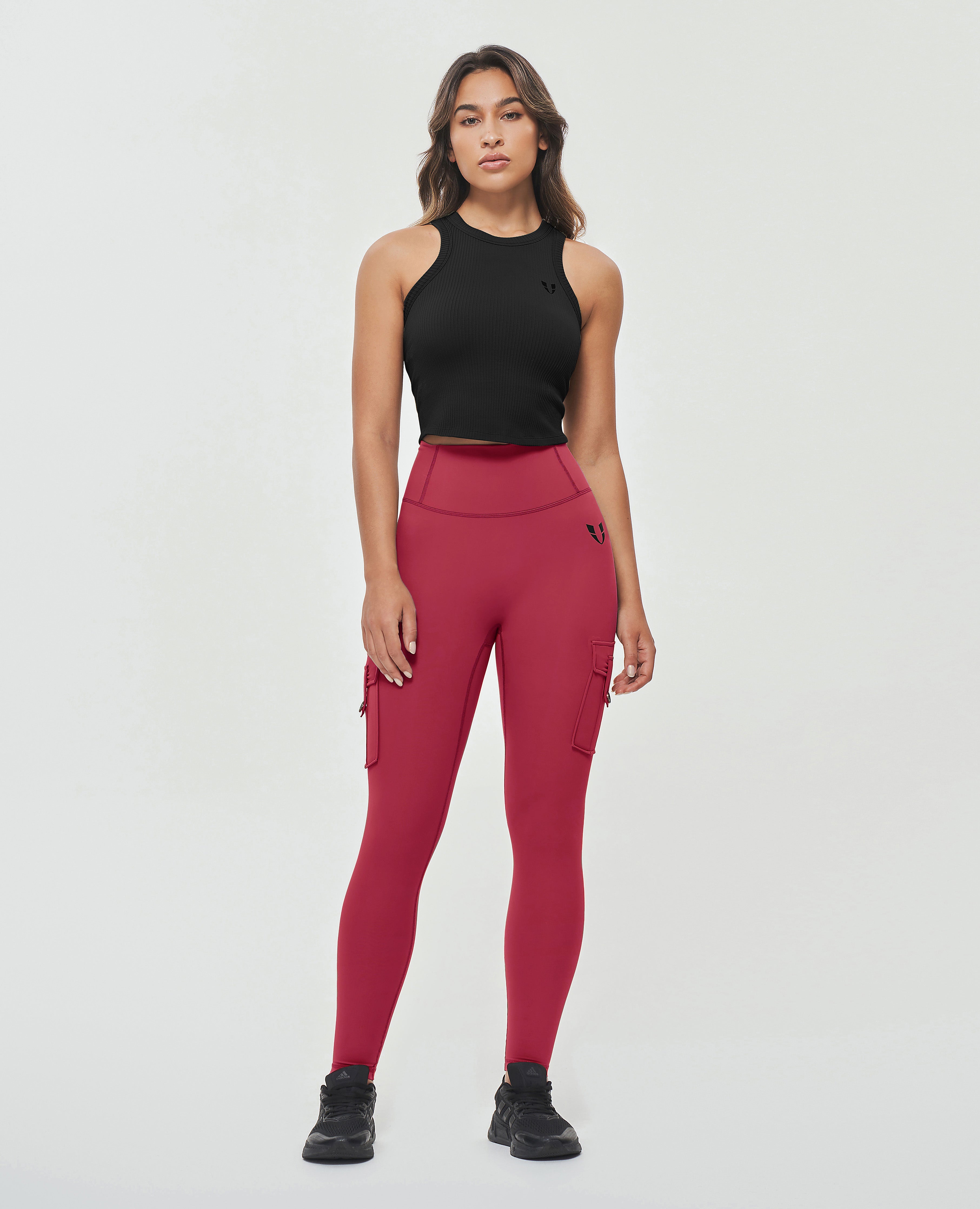 Cargo-Leggings mit hoher Taille – Kirschrot