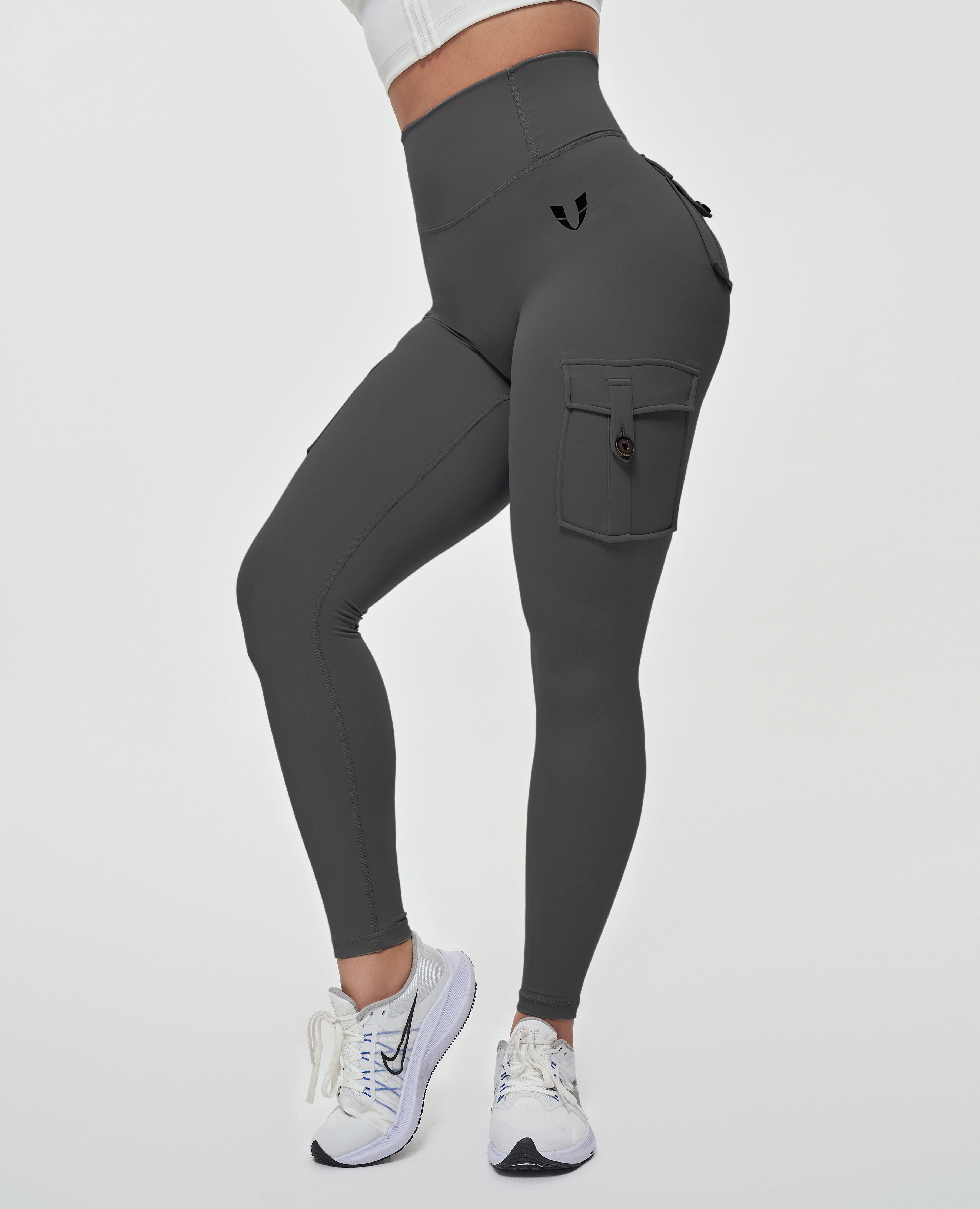 Cargo Leggings mit hoher Taille – Grau