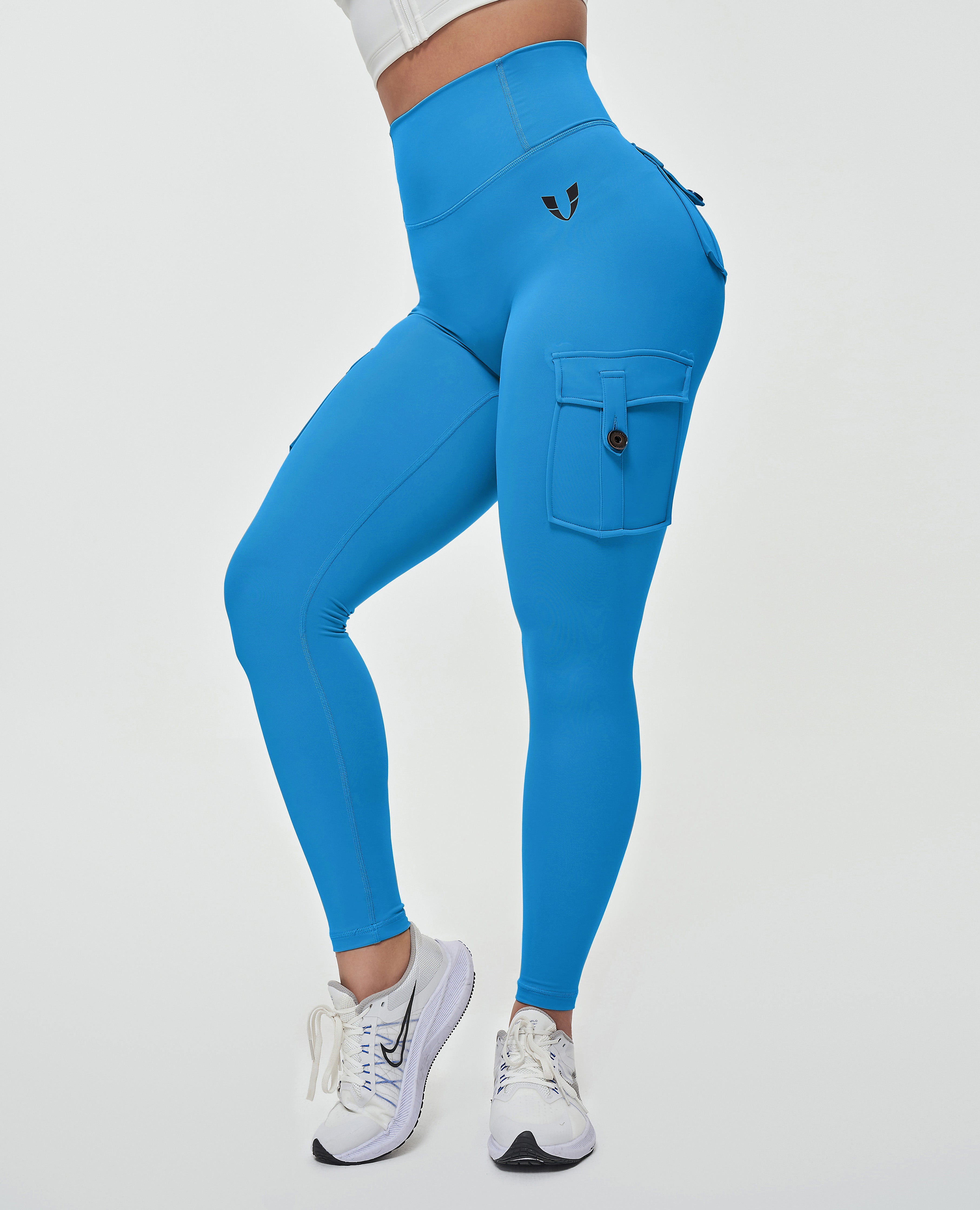 Cargo-Leggings mit hoher Taille – Hellblau