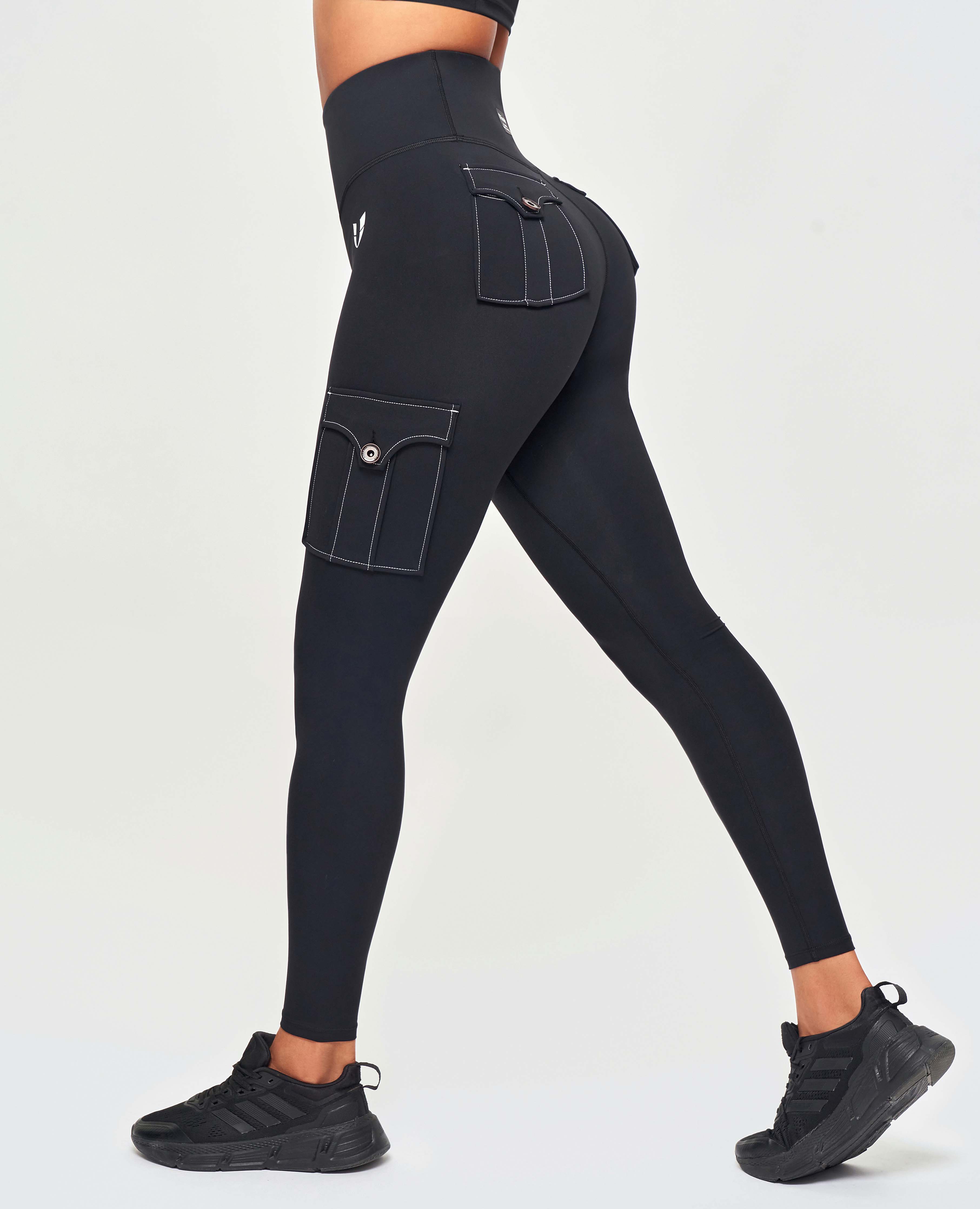 Cargo-Leggings mit hoher Taille – weiße Nähte