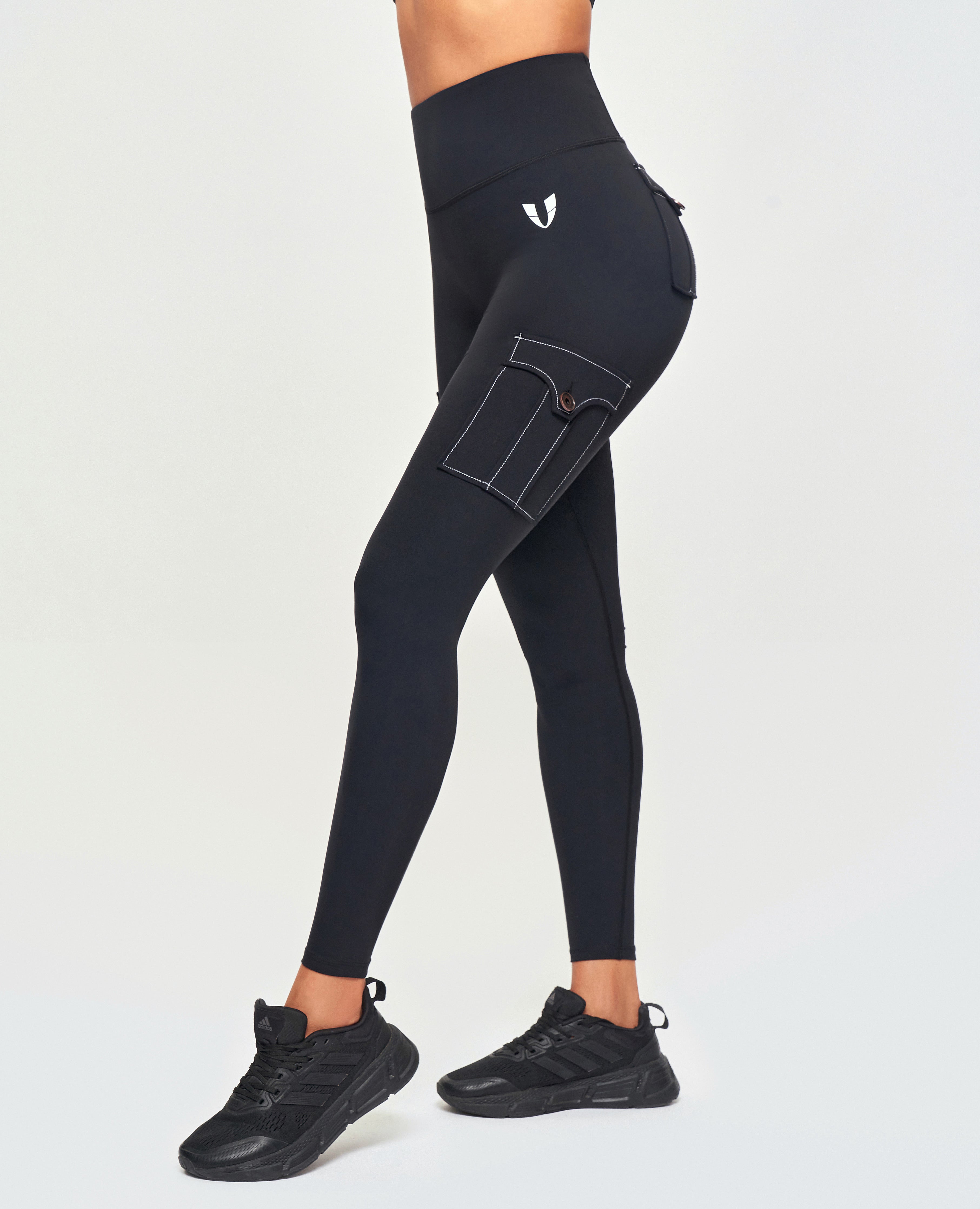 Cargo-Leggings mit hoher Taille – weiße Nähte