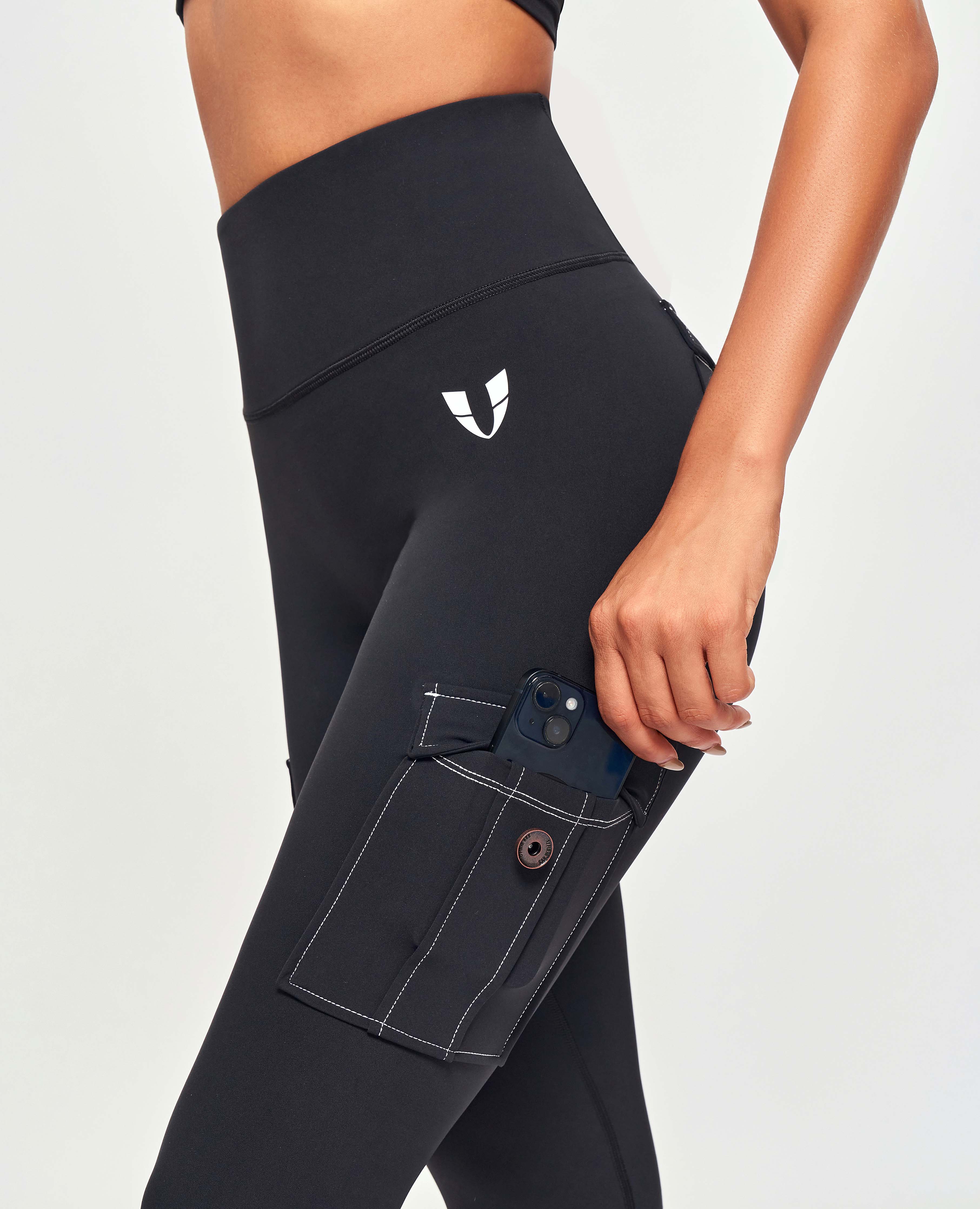 Cargo-Leggings mit hoher Taille – weiße Nähte