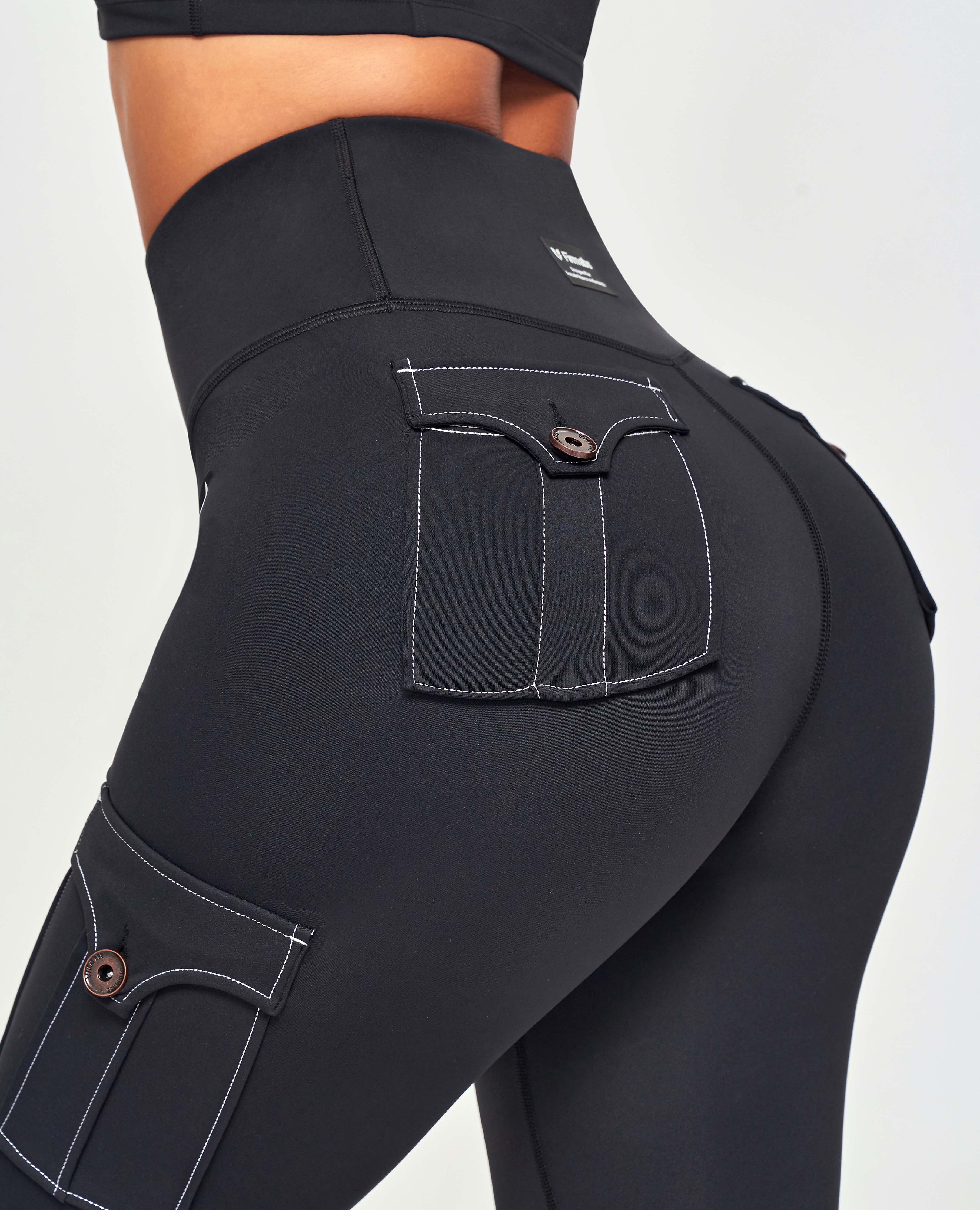 Cargo-Leggings mit hoher Taille – weiße Nähte