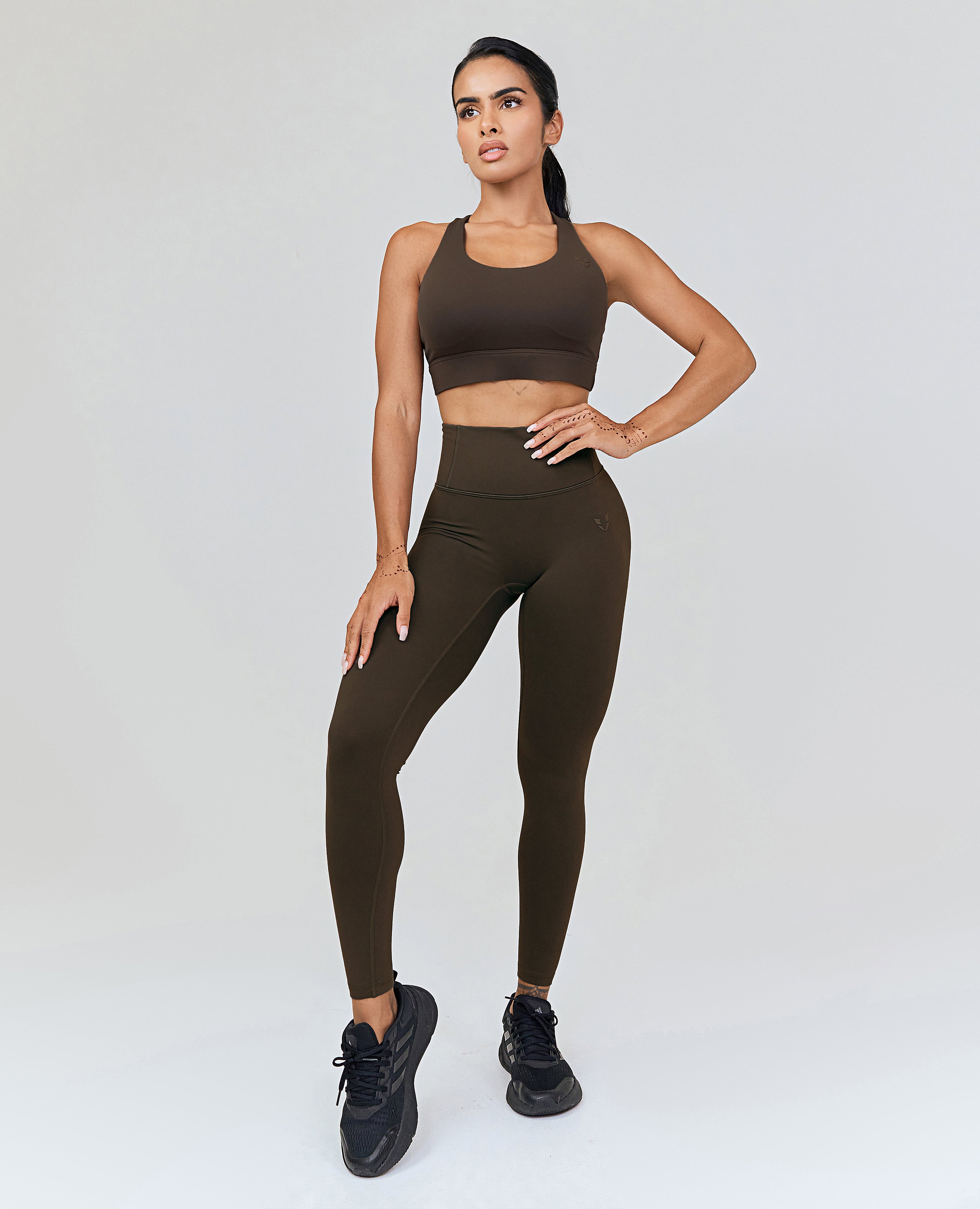 Trainingsleggings mit hoher Taille – Braun