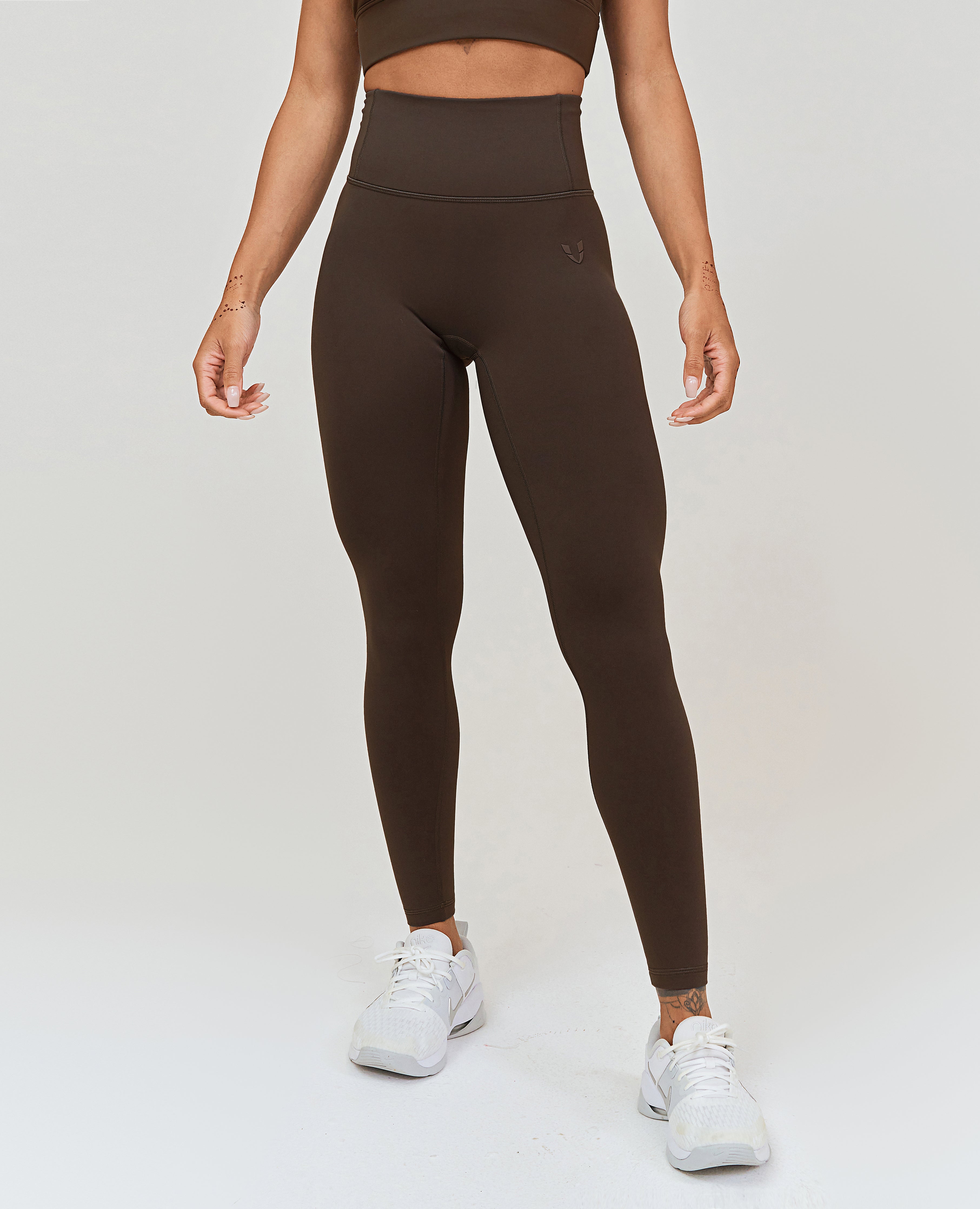 Trainingsleggings mit hoher Taille – Braun