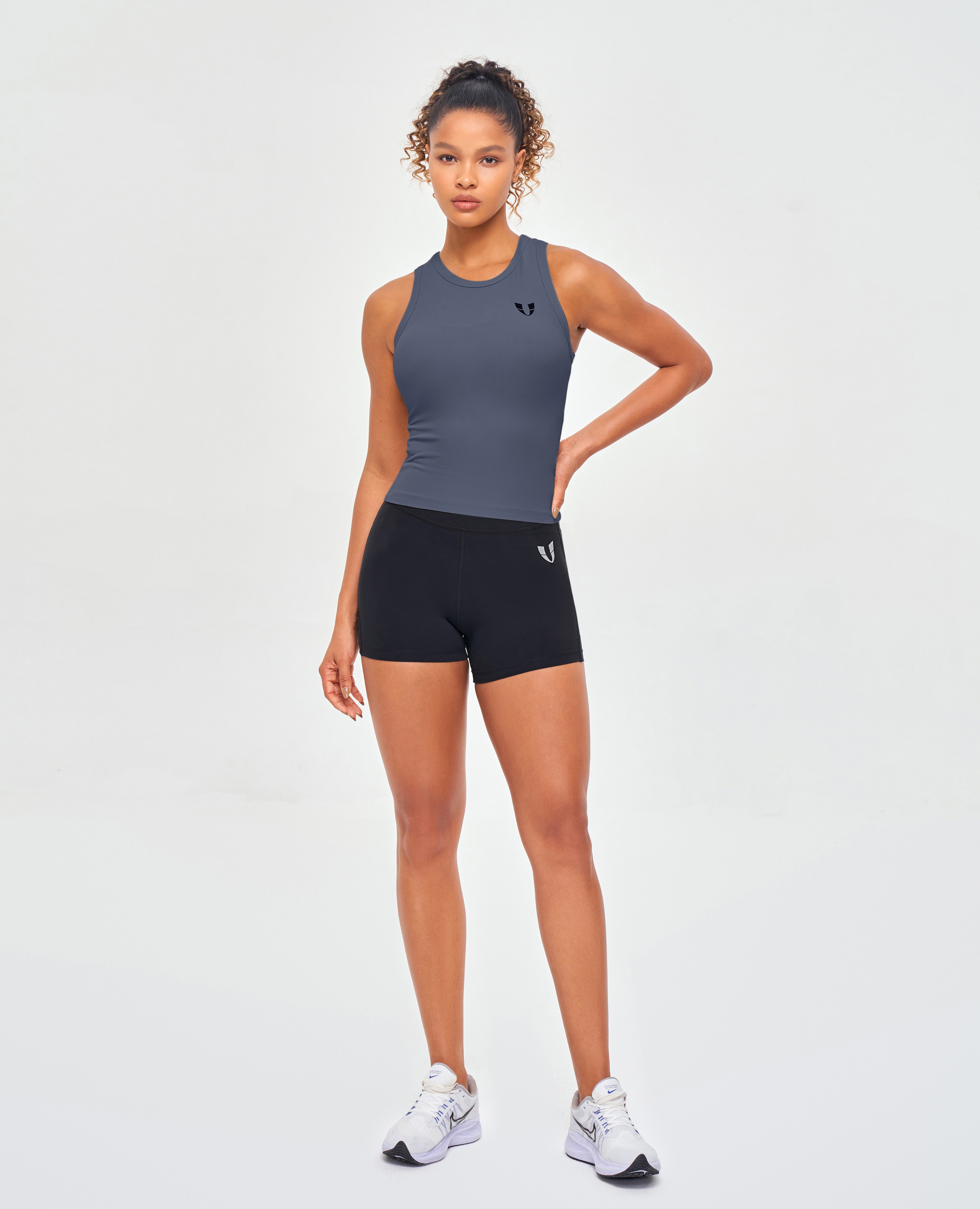 Geripptes Workout-Tanktop – Graublau