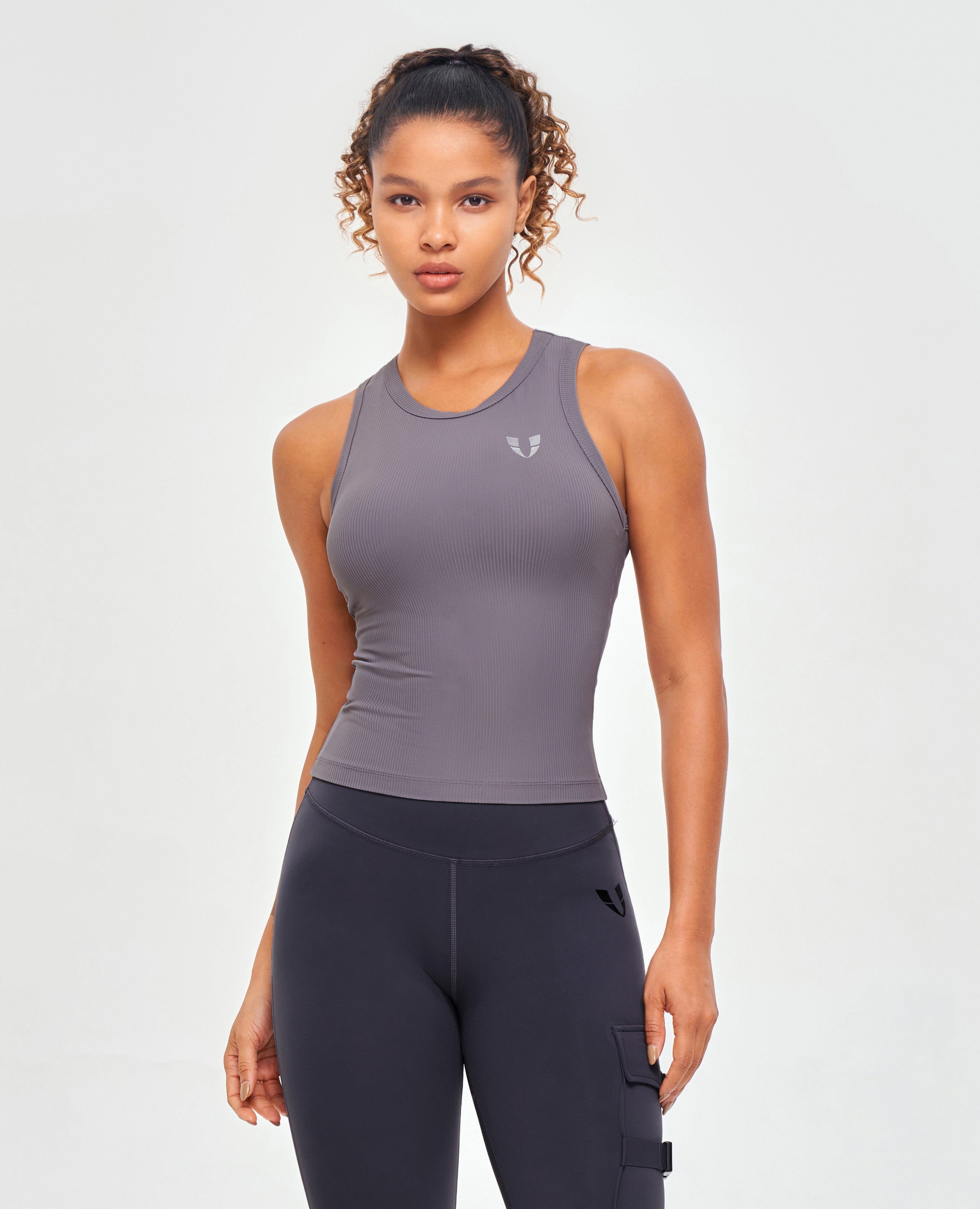 Geripptes Workout Tank – Grau-Lila