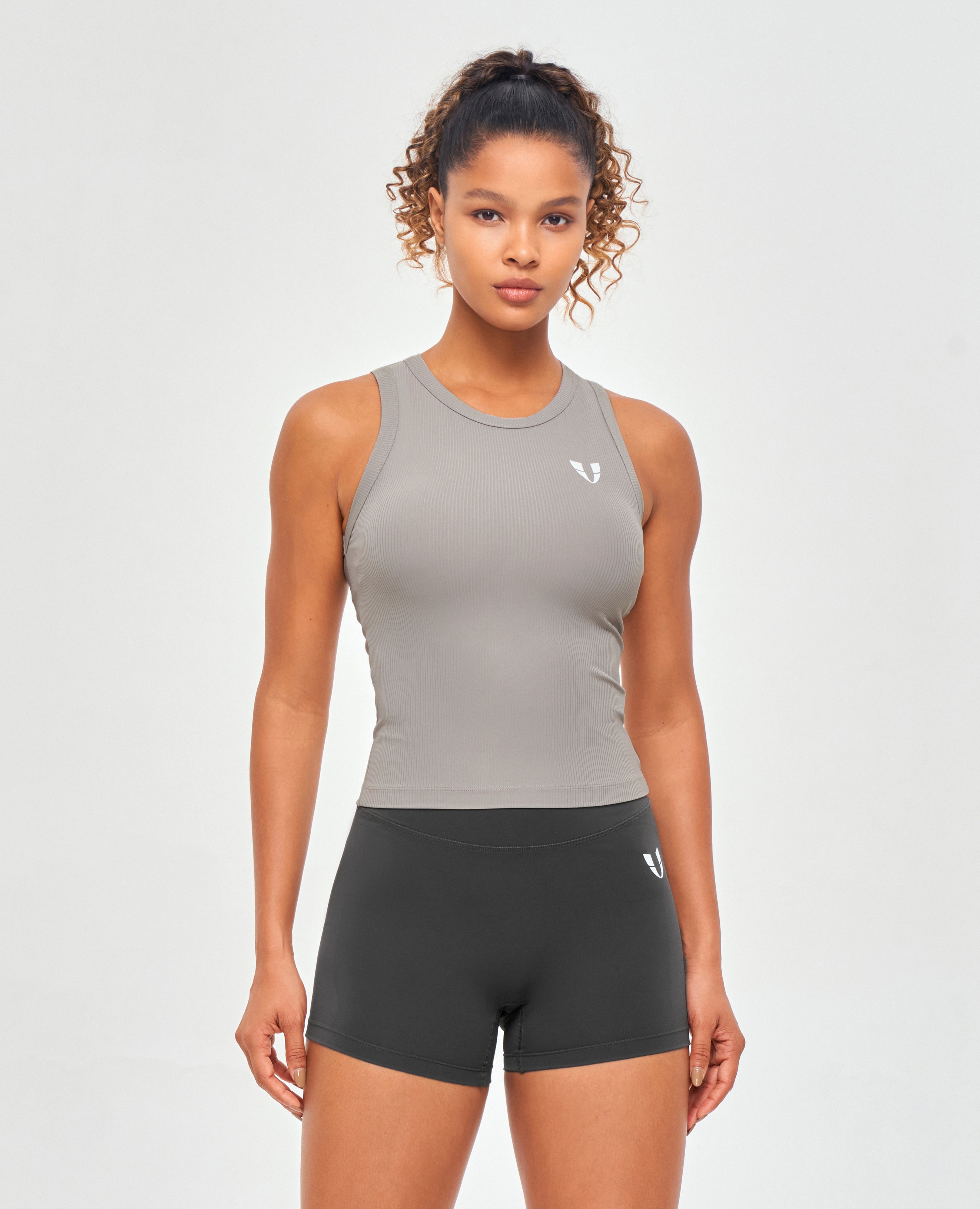 Geripptes Workout-Tanktop – Grau