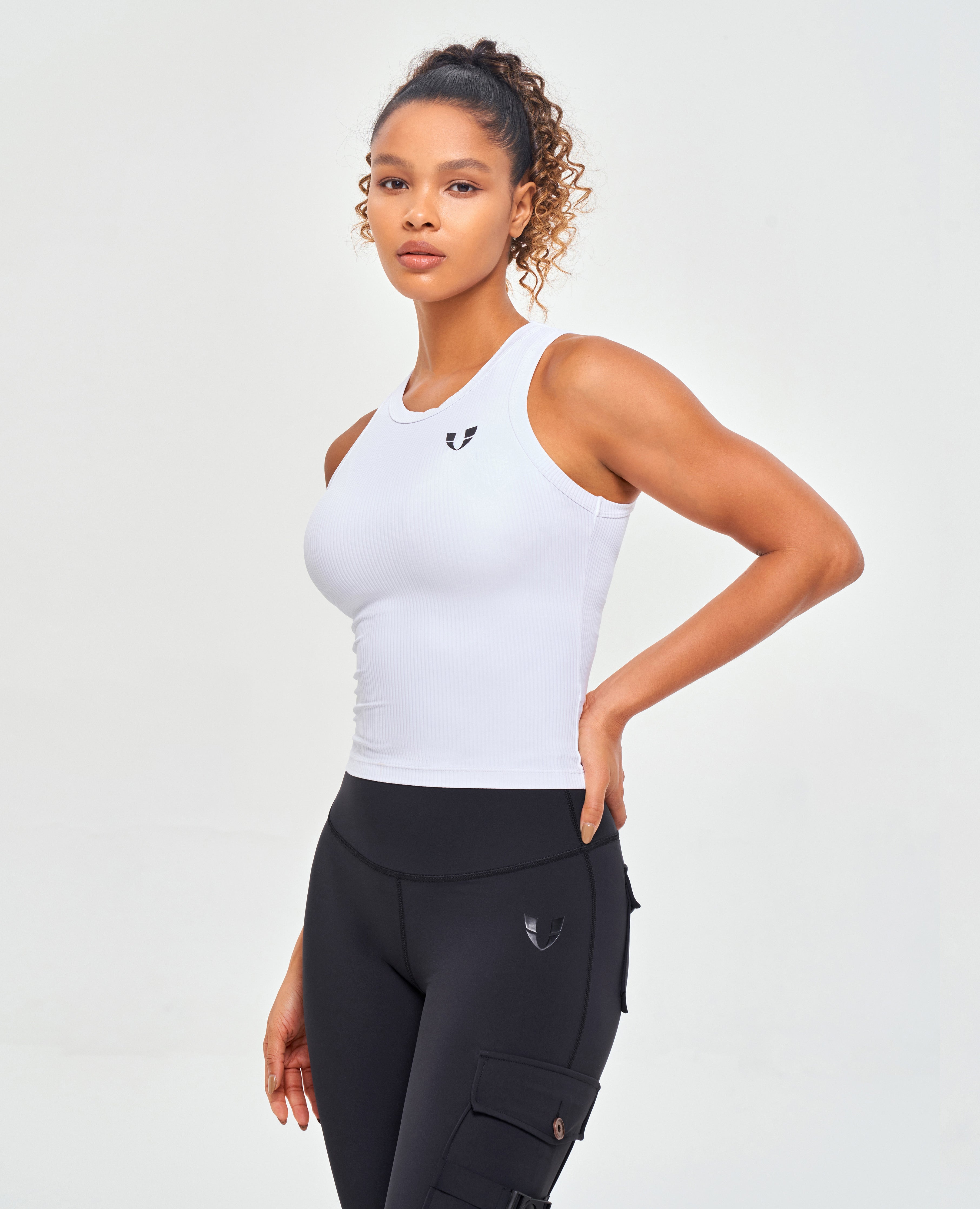 Geripptes Workout Tank – Weiß