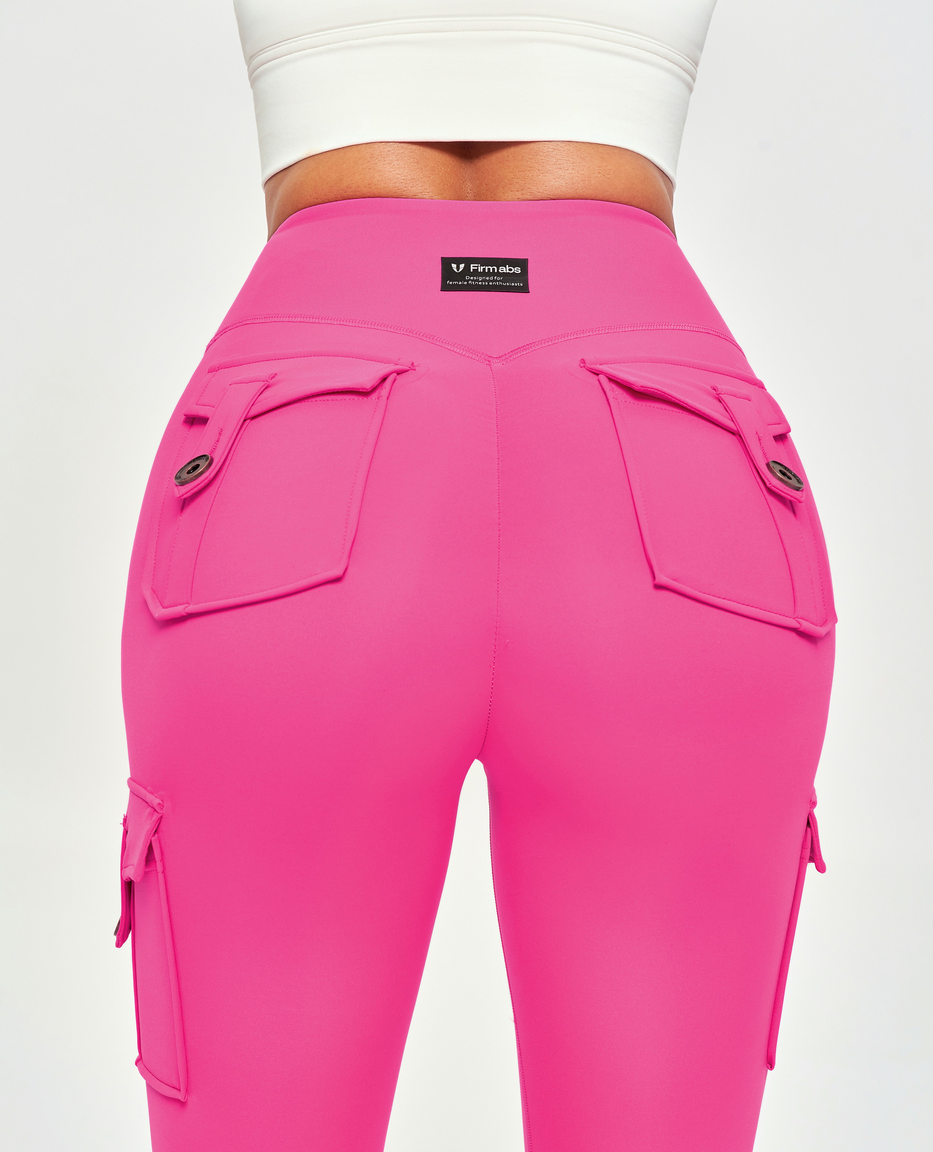 Cargo-Leggings mit V-Taille – Neonpink