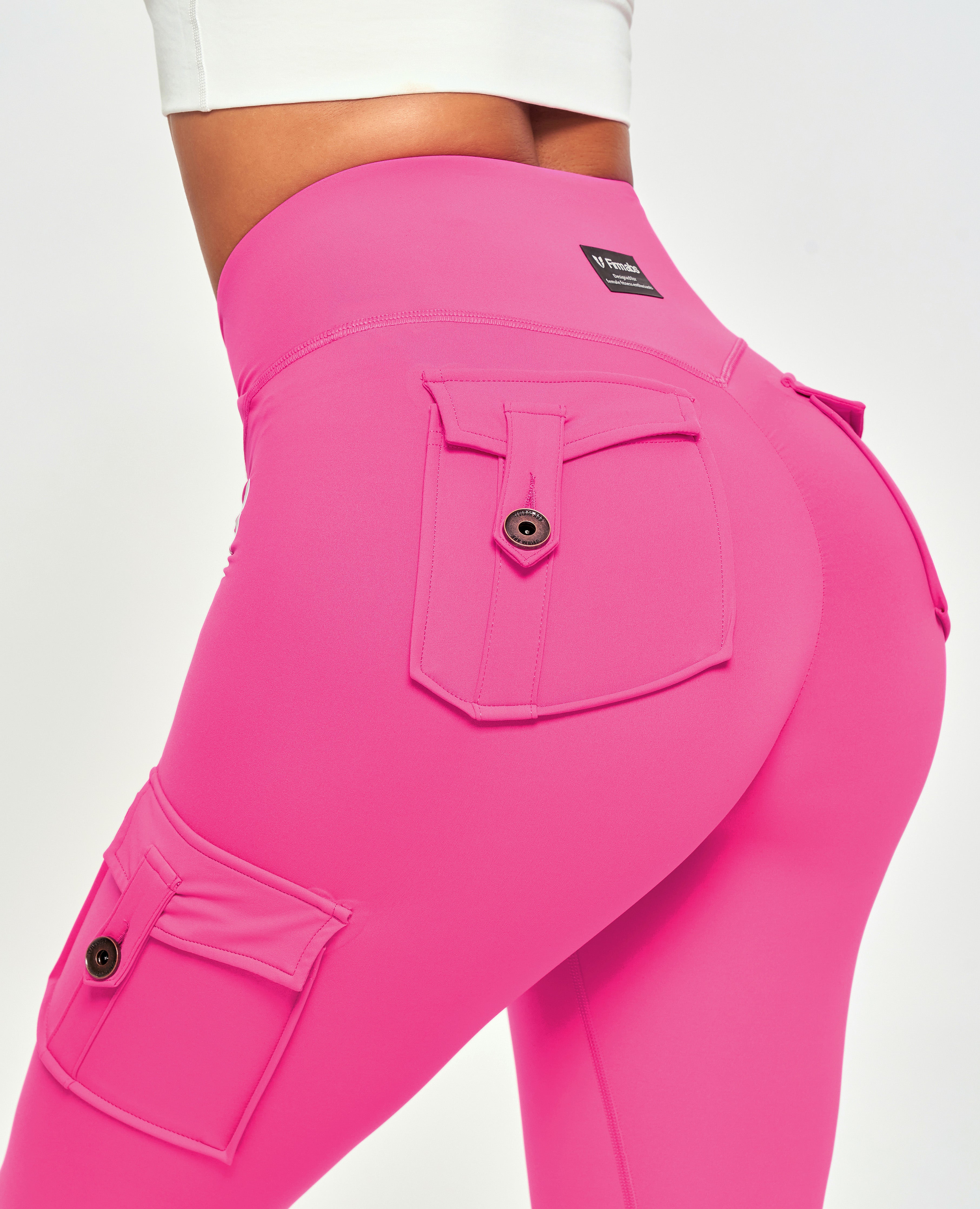 Cargo-Leggings mit V-Taille – Neonpink