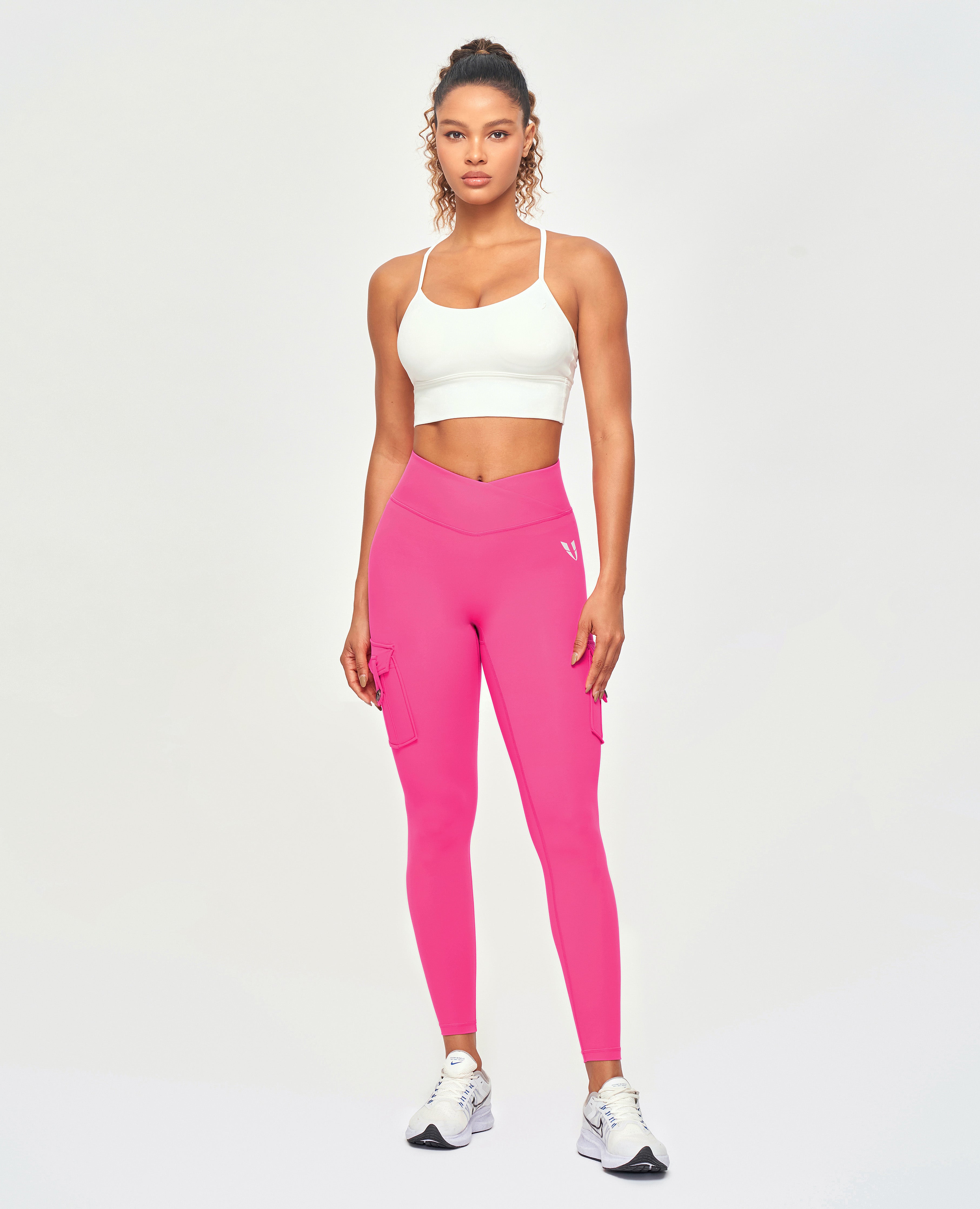 Cargo-Leggings mit V-Taille – Neonpink