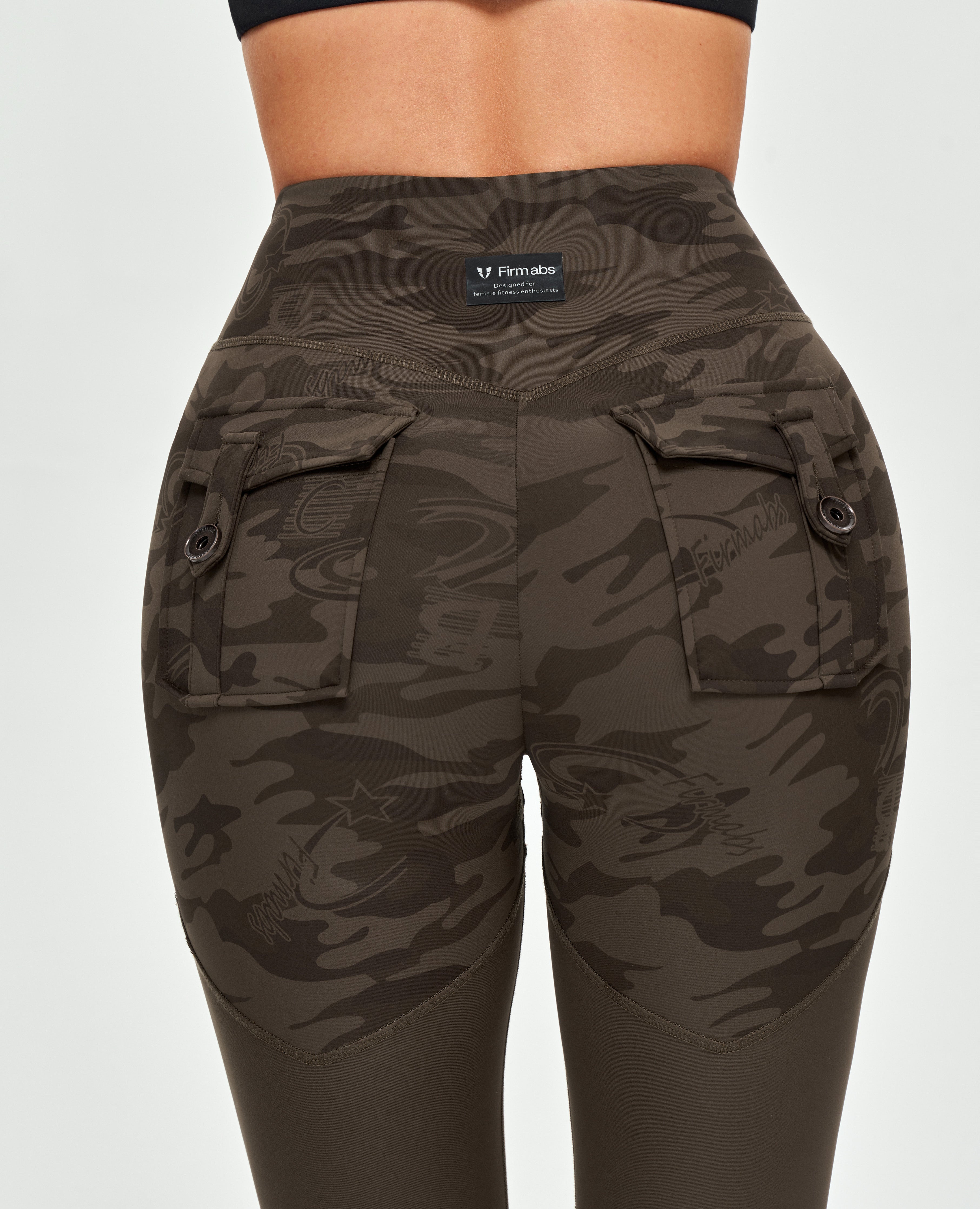 Gymnastik-Leggings mit V-Taille – Braunes Camouflage