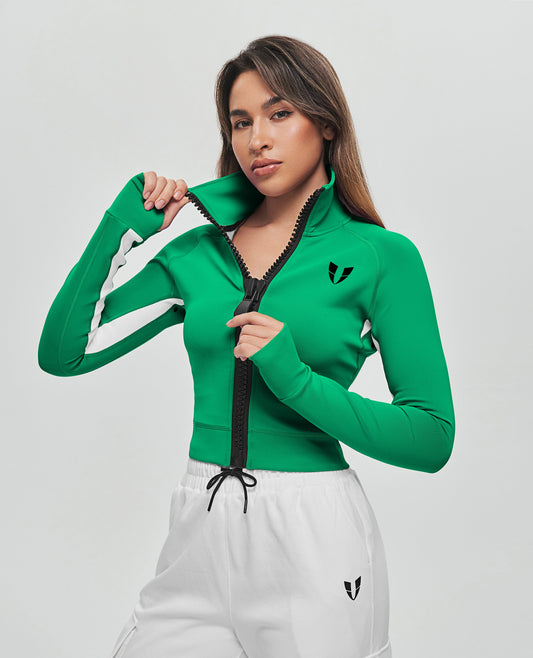 Zip Up Cropped Jacket - Green